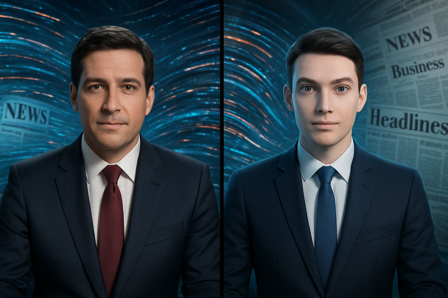 Comparison of traditional and AI anchors in Journalism setting.