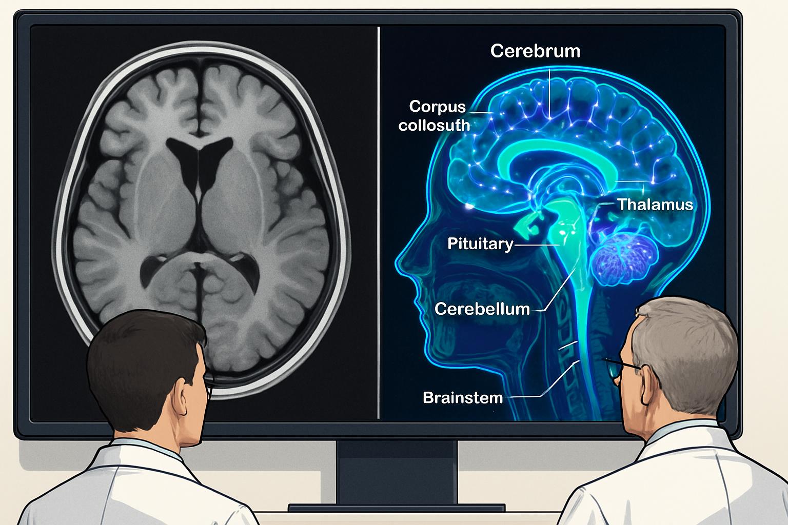 AI-enhanced Medical Imaging showing clearer MRI brain scans versus traditional methods.