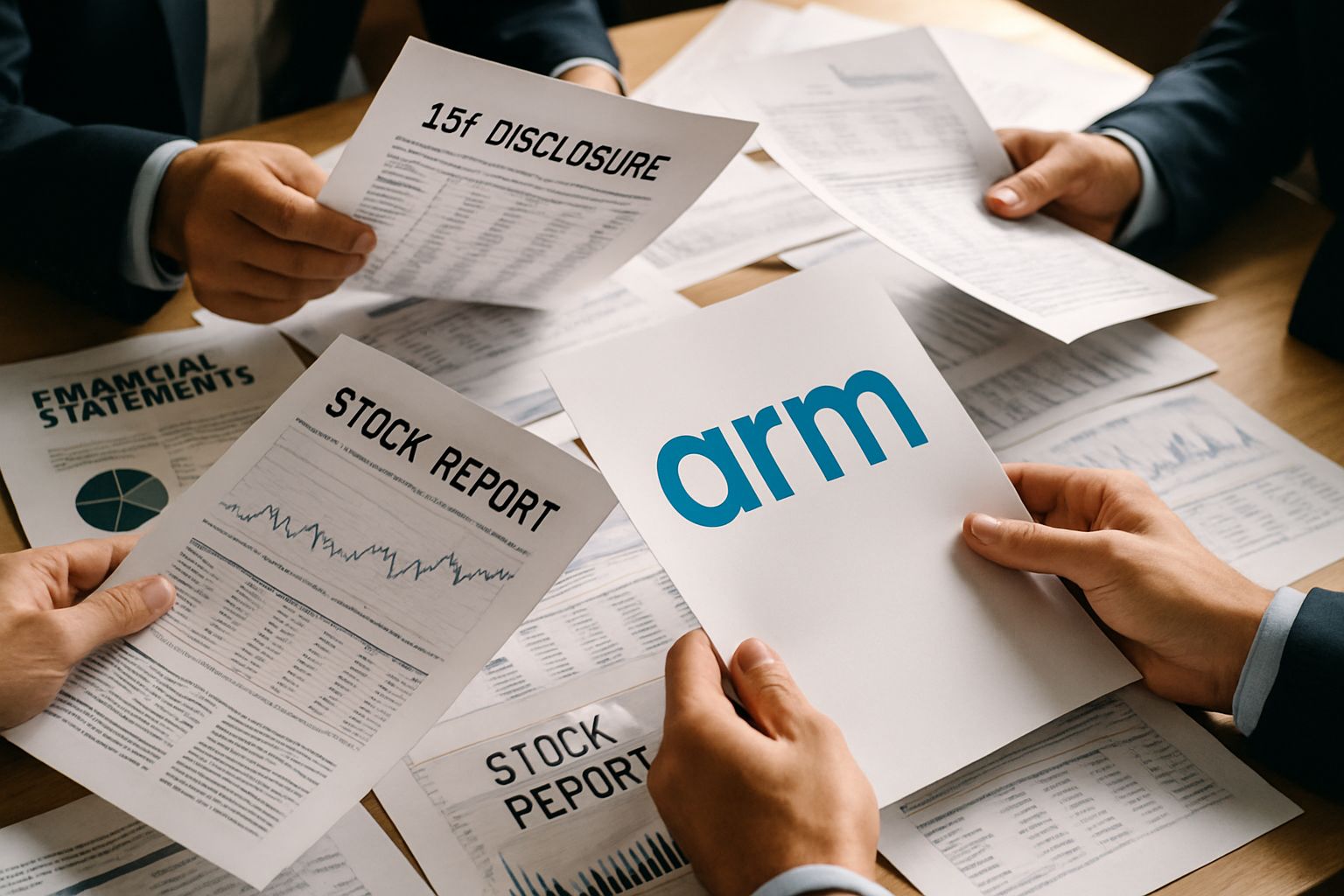 Multiple investors analyzing hedge fund accumulation through Arm Holdings 13F disclosures.