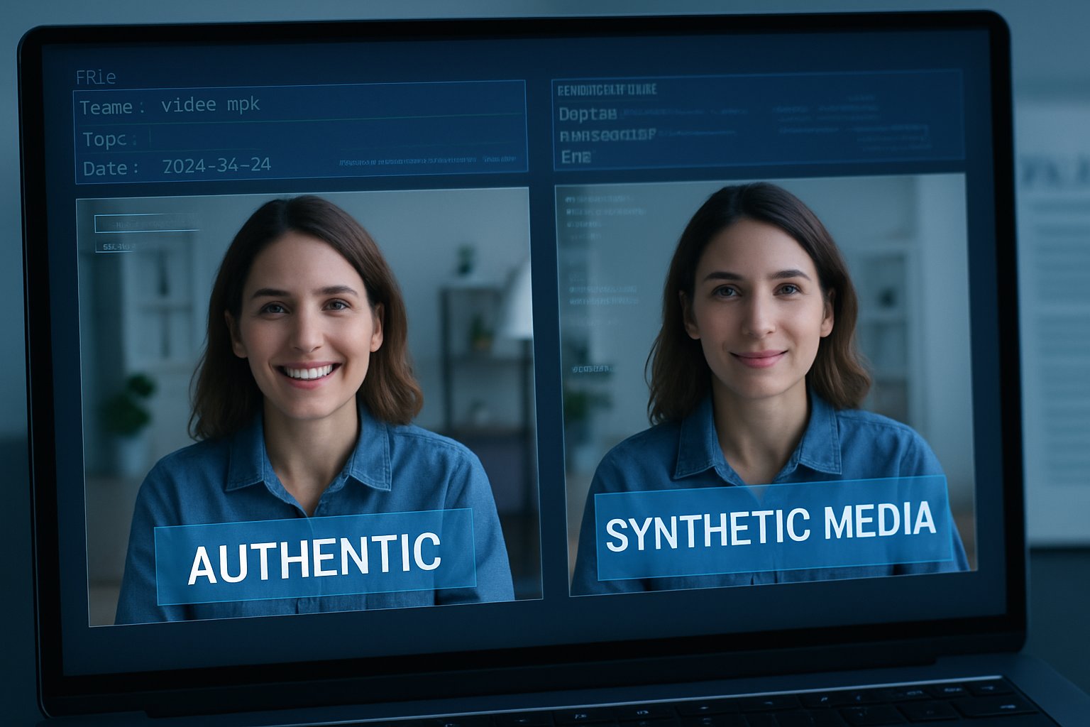 IT ministry proposal comparison of authentic versus synthetic media with visible labels and metadata.