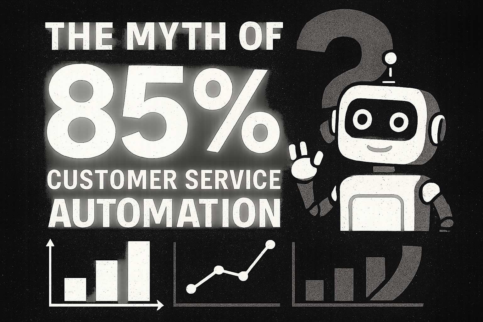 Customer Service AI 85% automation myth infographic with robot and graph