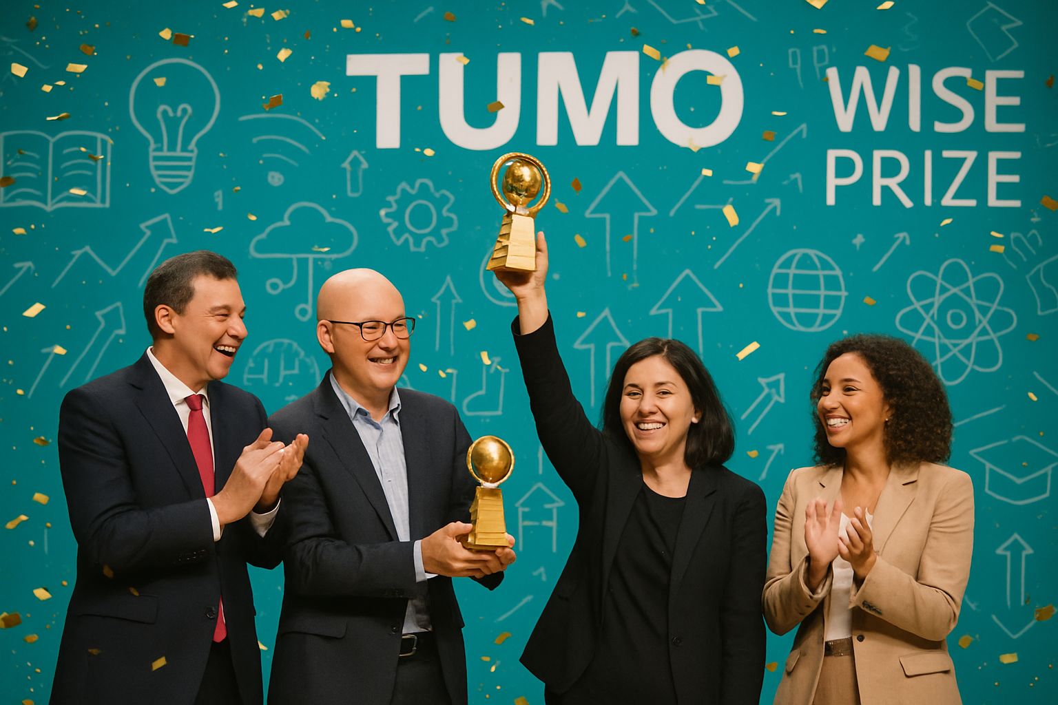 TUMO team receiving WISE Prize representing milestone in Education Innovation.