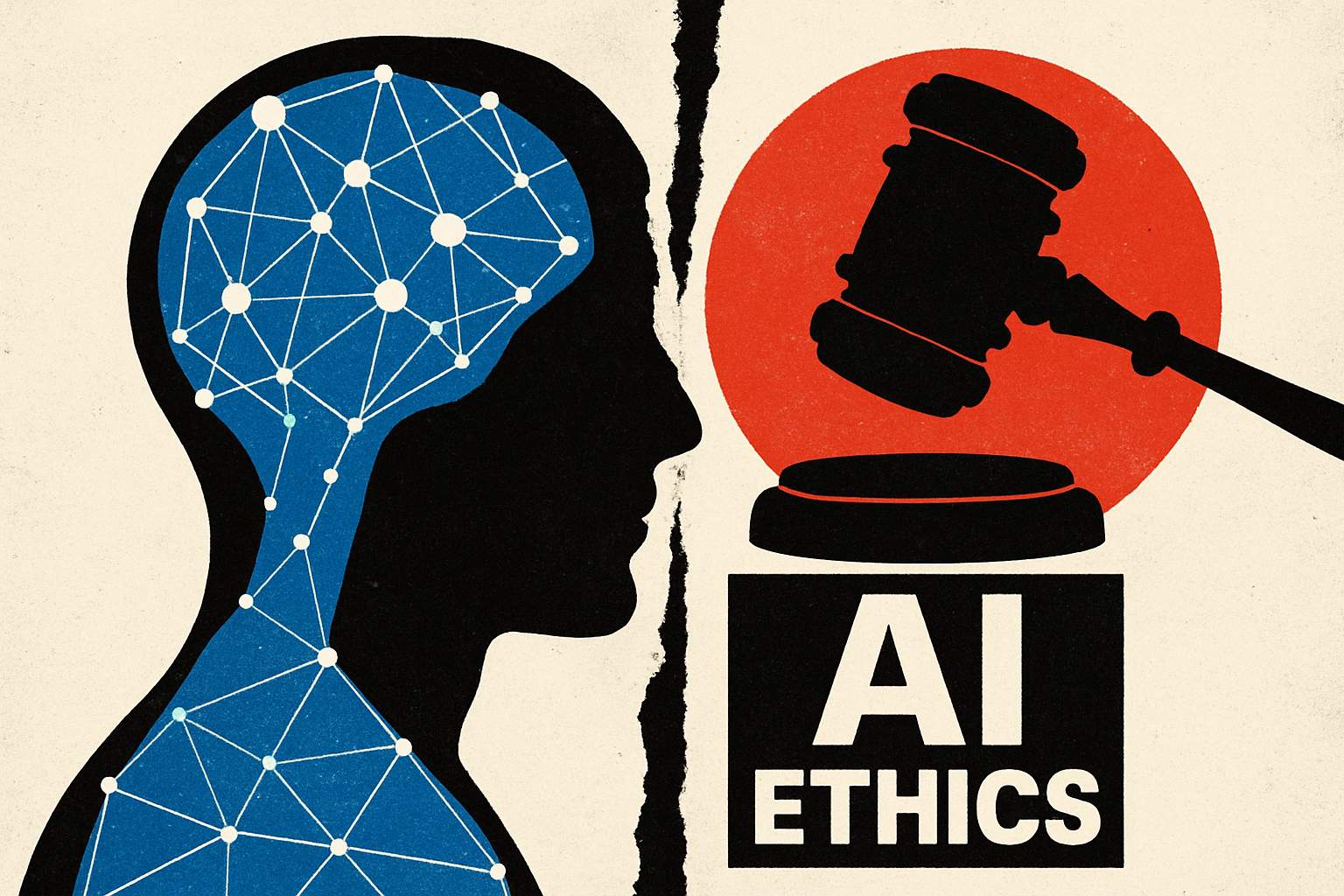 AI ethics research image showing conflict between AI technology and ethical regulation