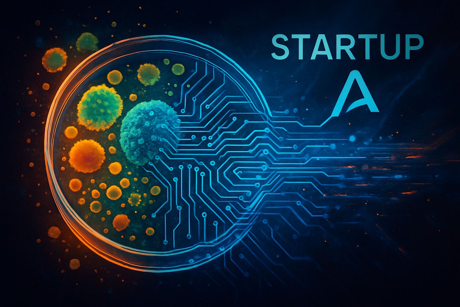Biotech startup fusion of biology and AI in a petri dish circuit.