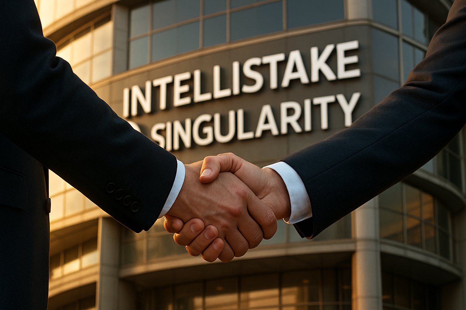 Corporate Board agreement between Intellistake and Singularity CEO symbolizes board expansion.