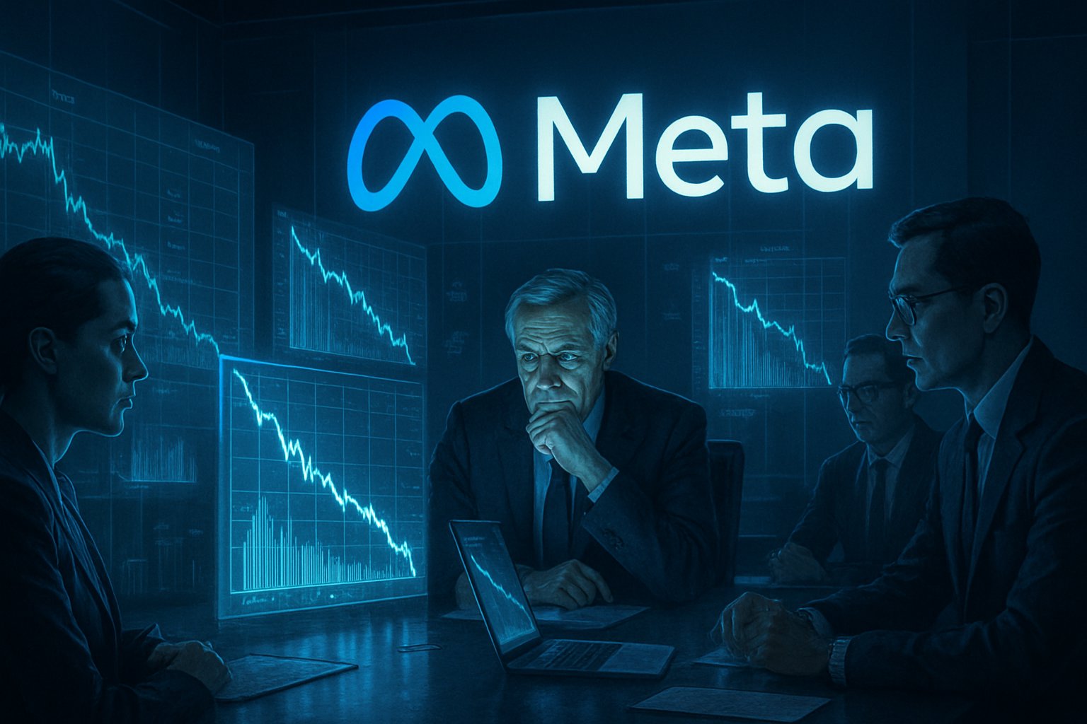 Boardroom executives analyze social media giant pressure on Meta after sharp drop.