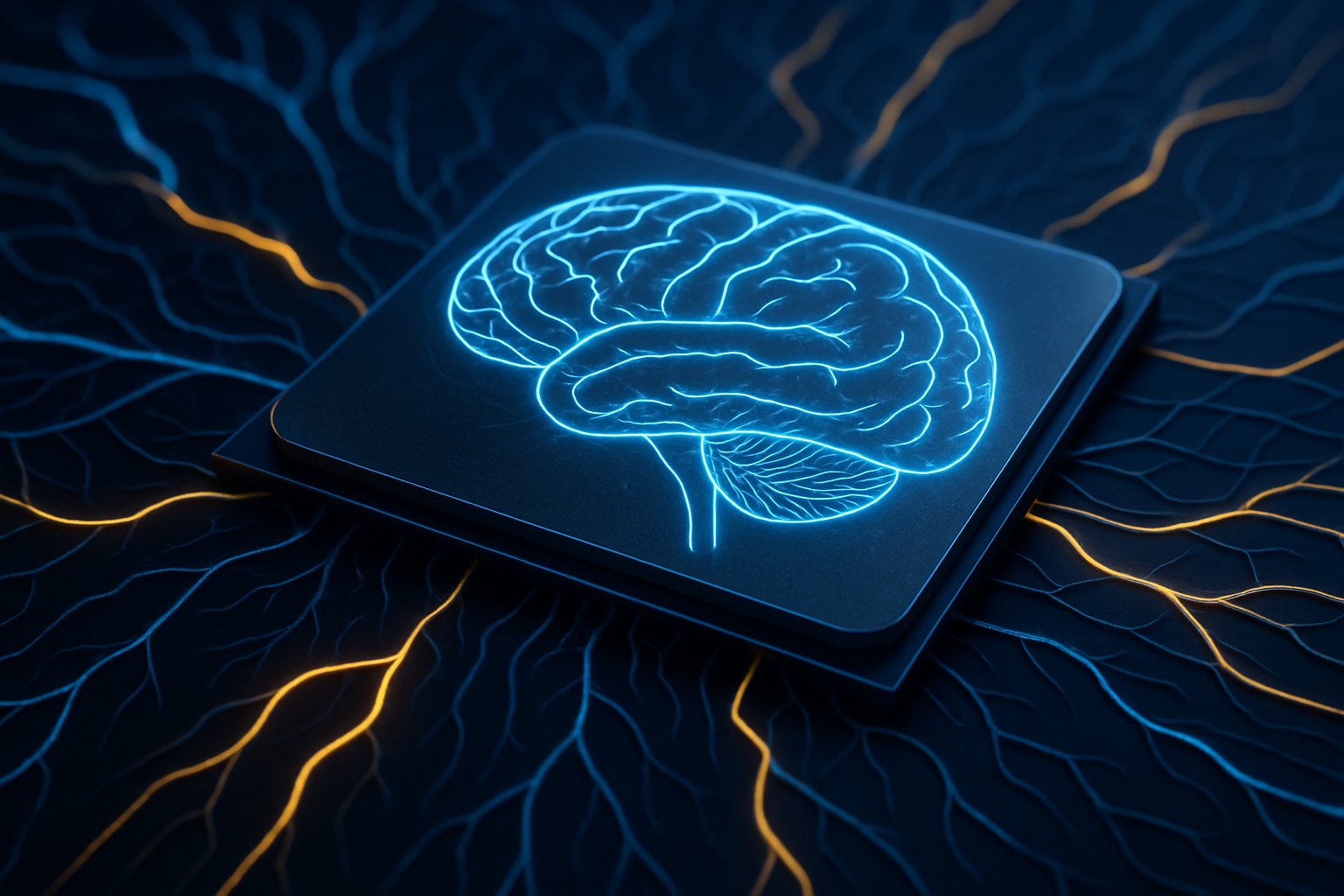 Silicon chip with neuron-inspired wiring represents neuromorphic hardware innovation.
