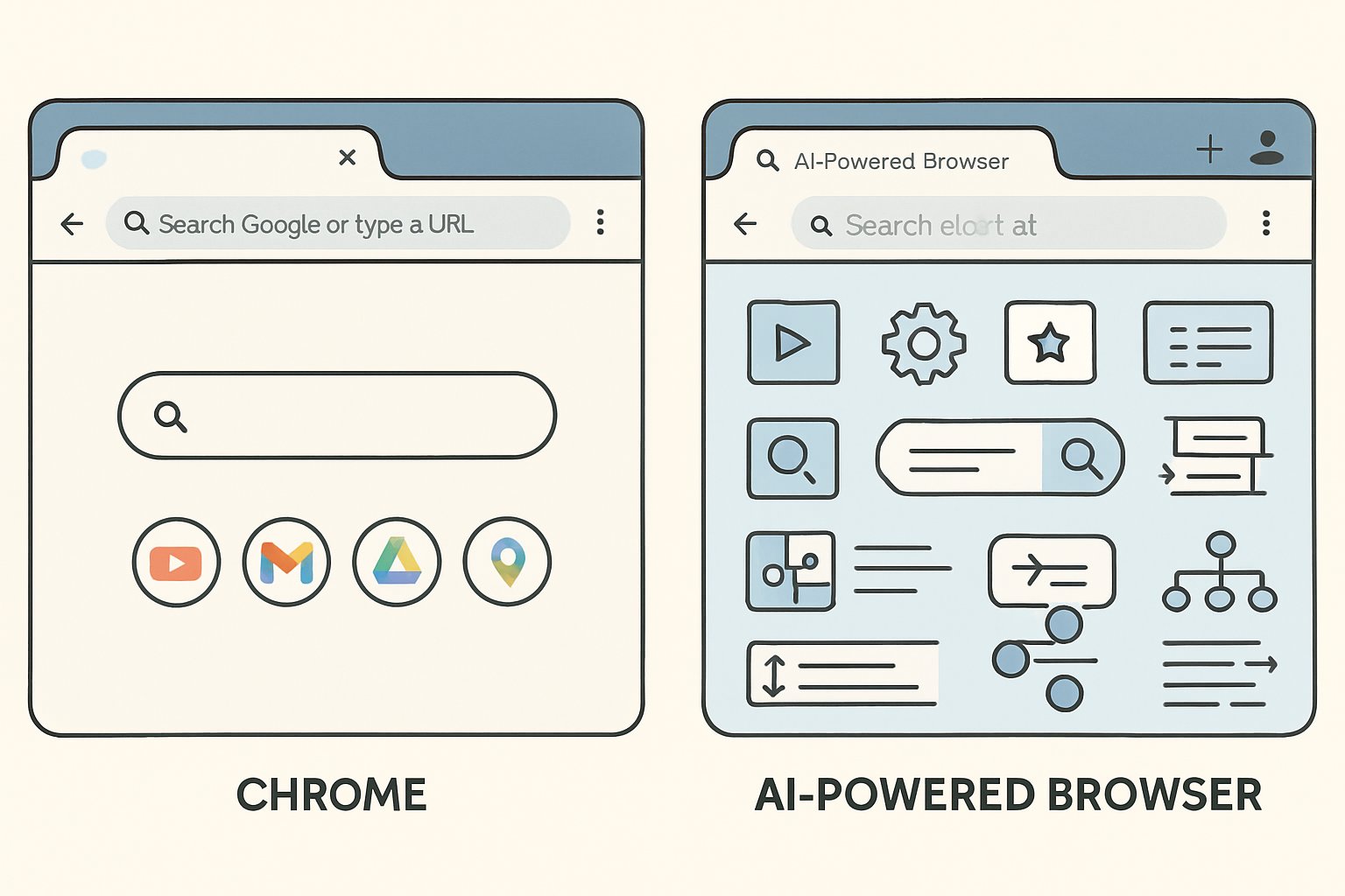 Classic browser compared to new AI-Powered Browser with advanced automation.