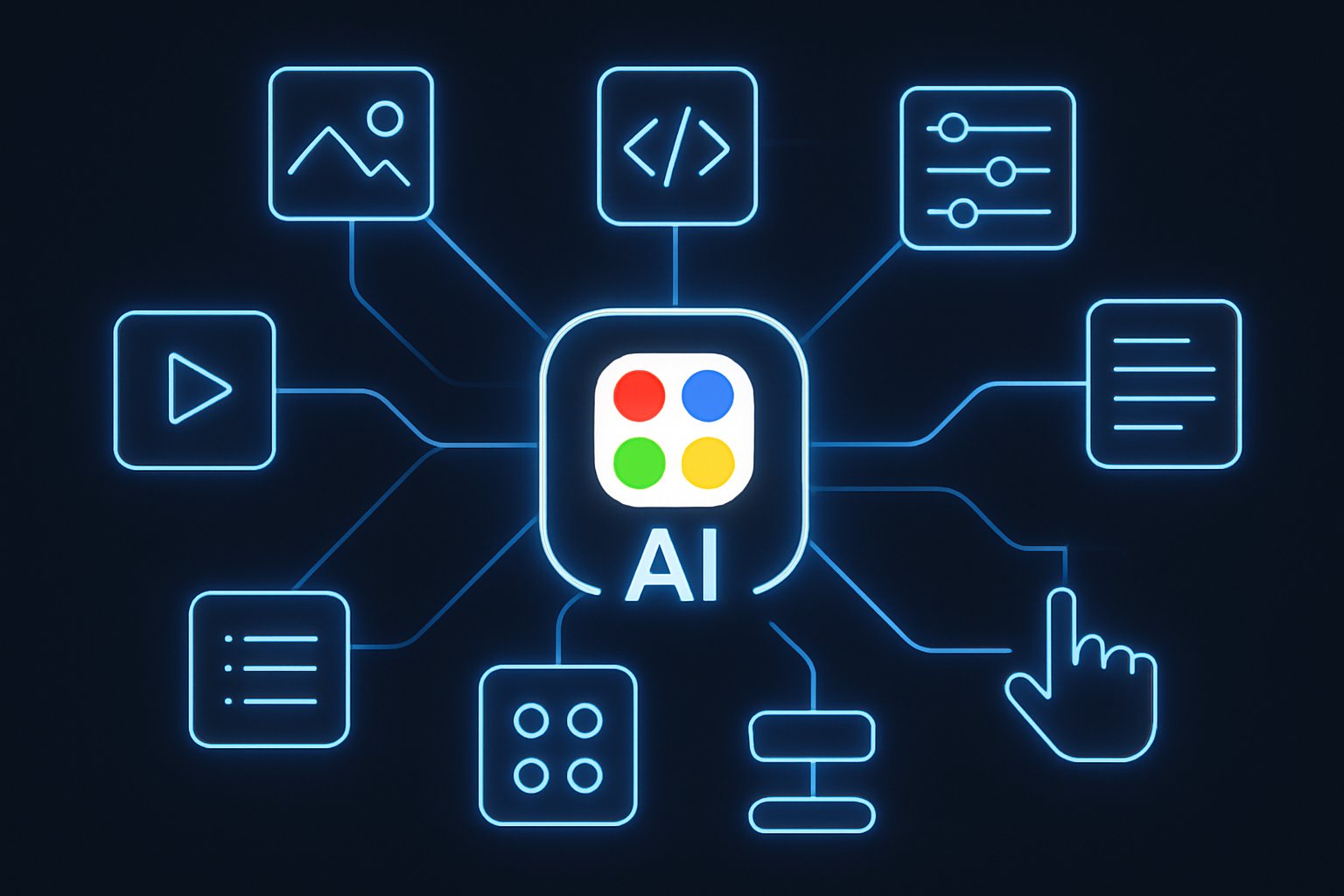 Connected AI mini-apps displayed in a no-code AI development environment.