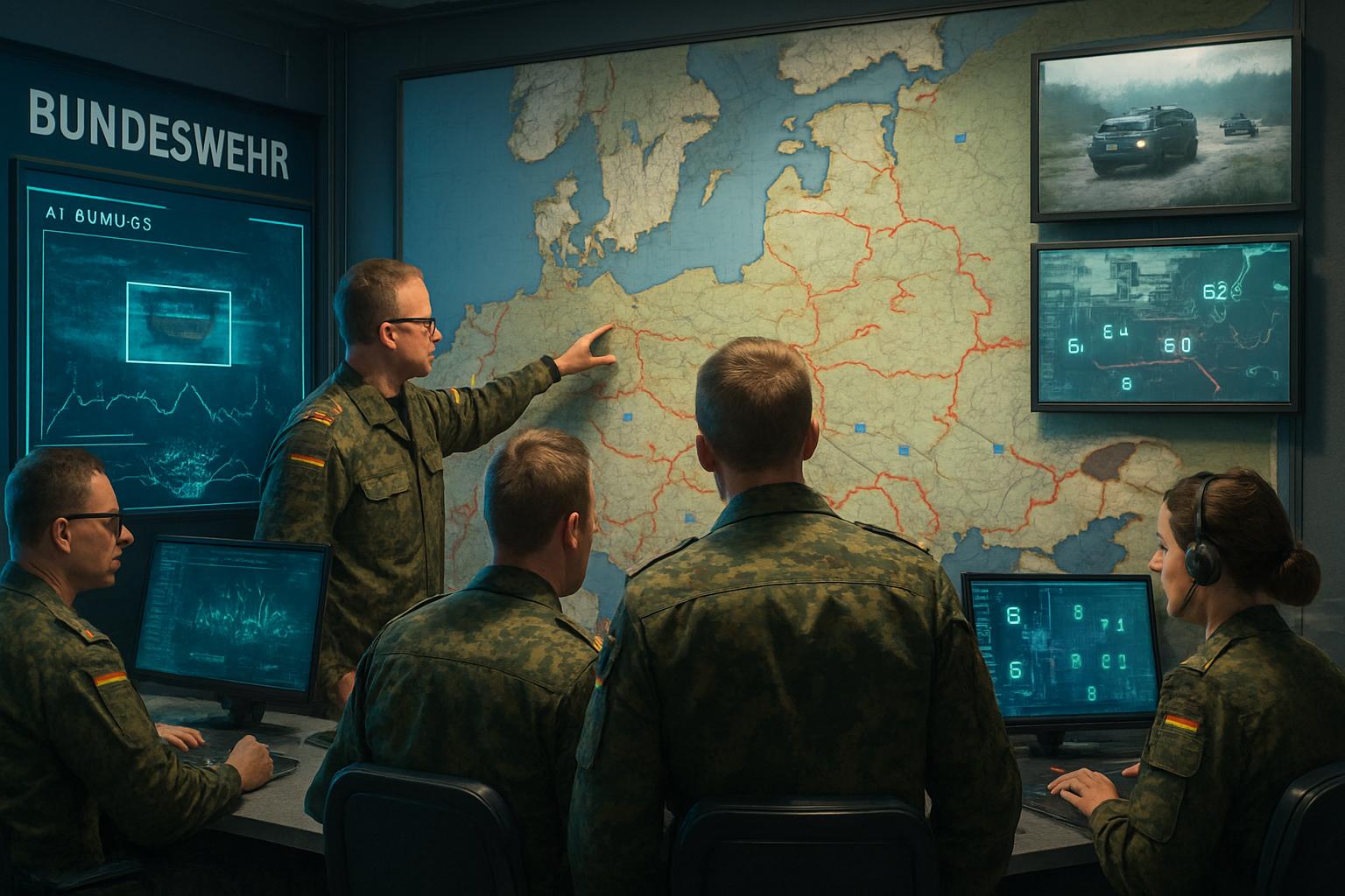 Bundeswehr operations room enhanced by Military Tech and AI surveillance tools.