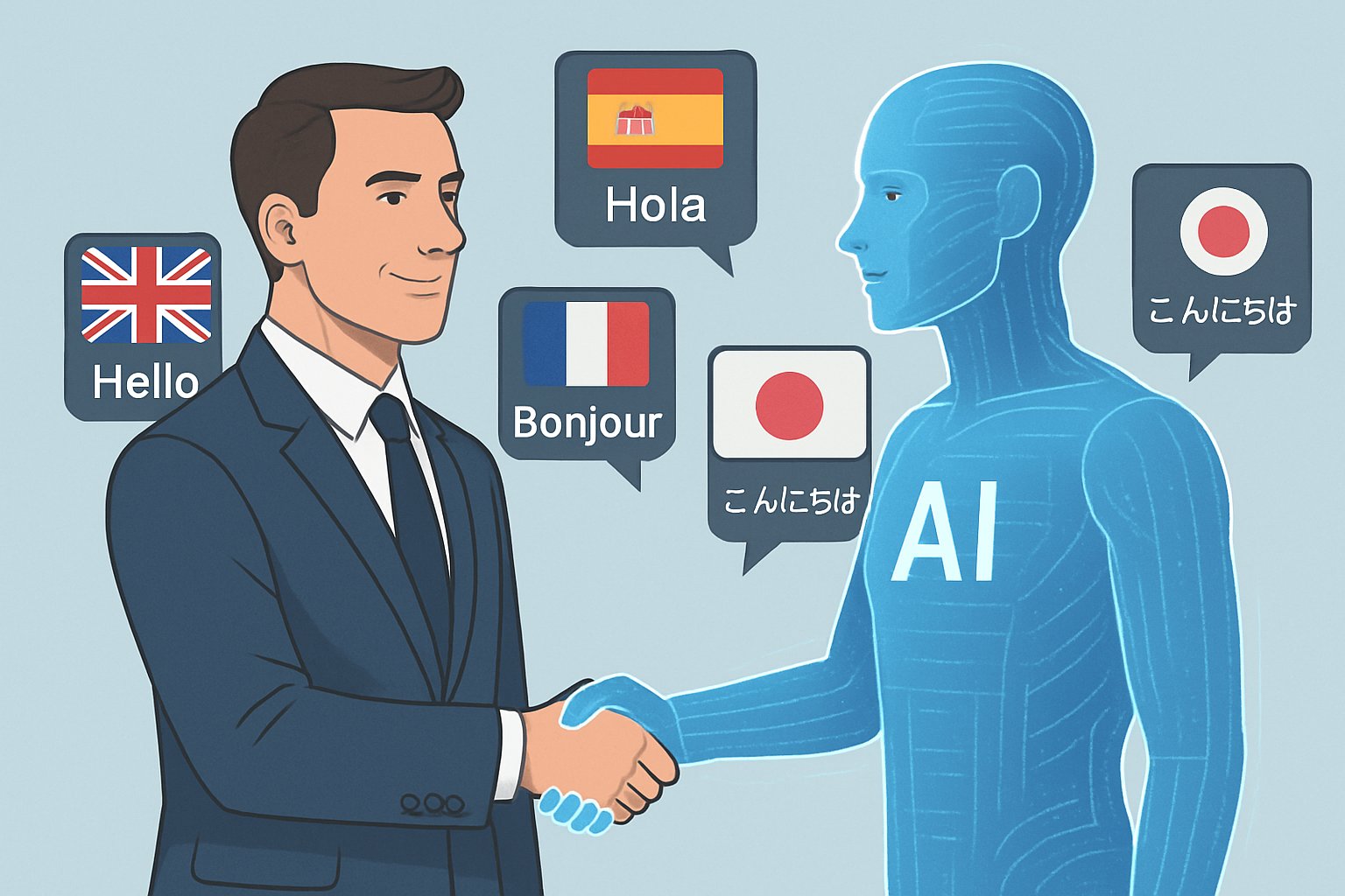 Business leader partners with multilingual AI agents for global operational efficiency.