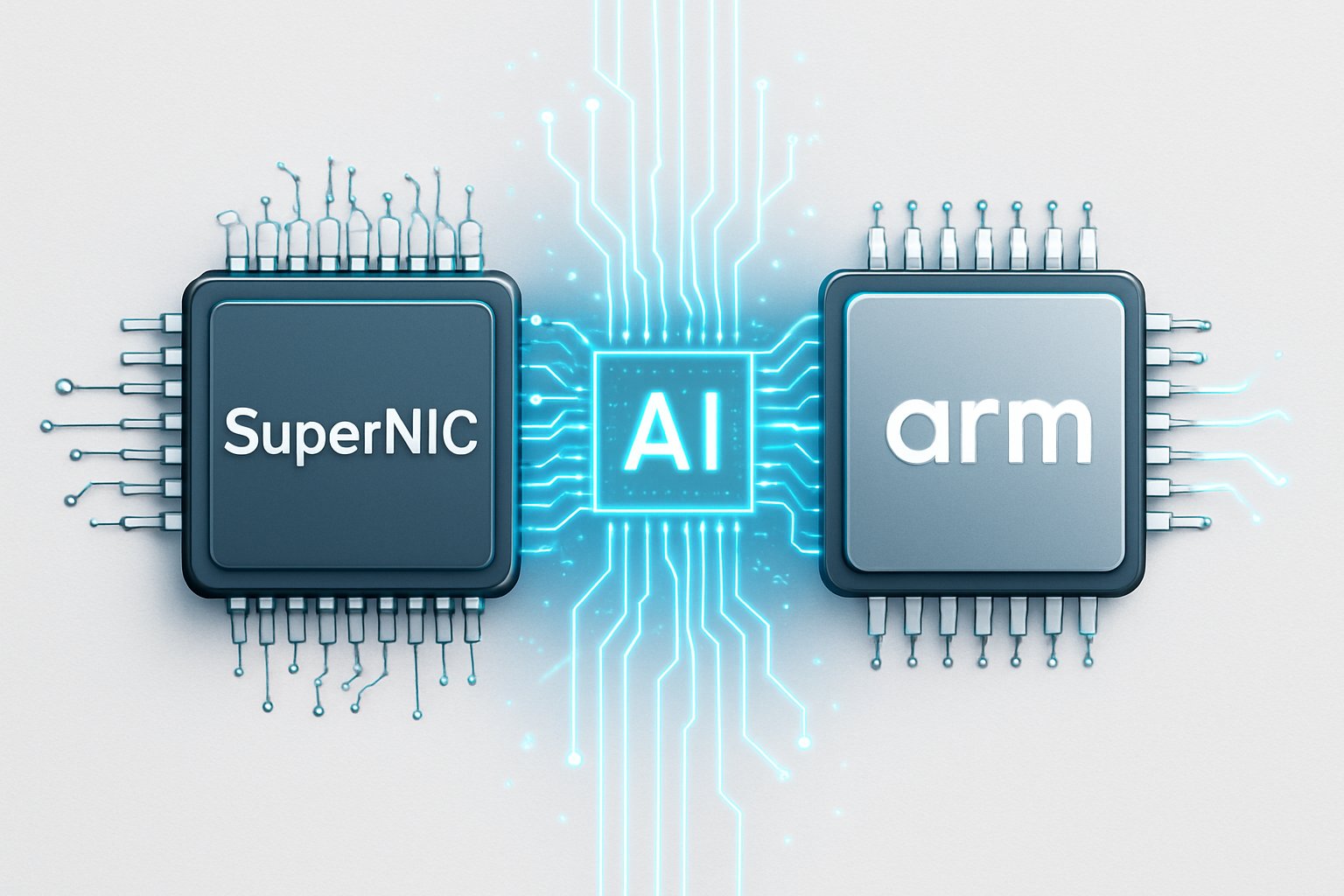 SuperNIC chip merging with Arm processor highlighting AI Networking Integration.