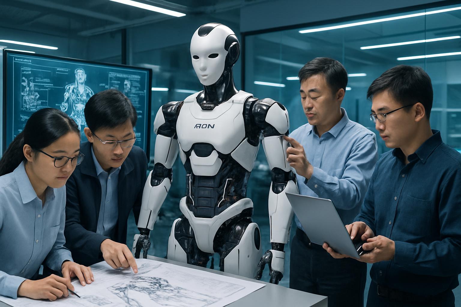 Chinese robotics innovation with XPeng engineers developing IRON humanoid robot.