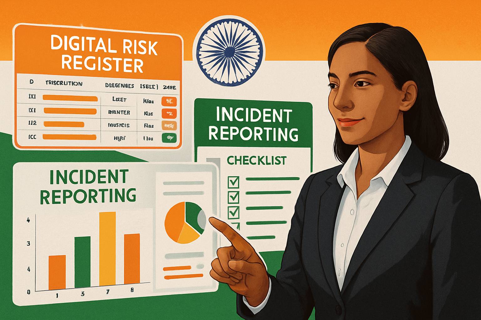 Risk register and fairness audit tools for India AI governance displayed on a digital dashboard.