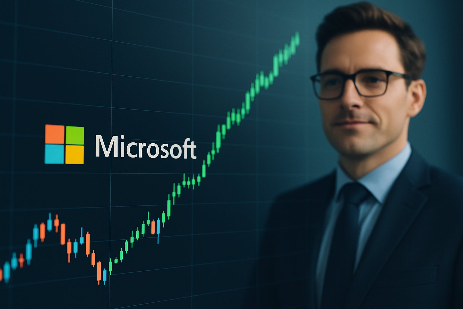 Stock chart and analyst illustrating Microsoft analyst conviction after Ignite