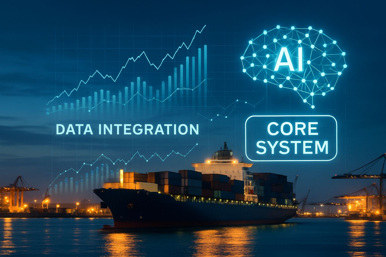 Cargo ship with integrated digital Core System overlays