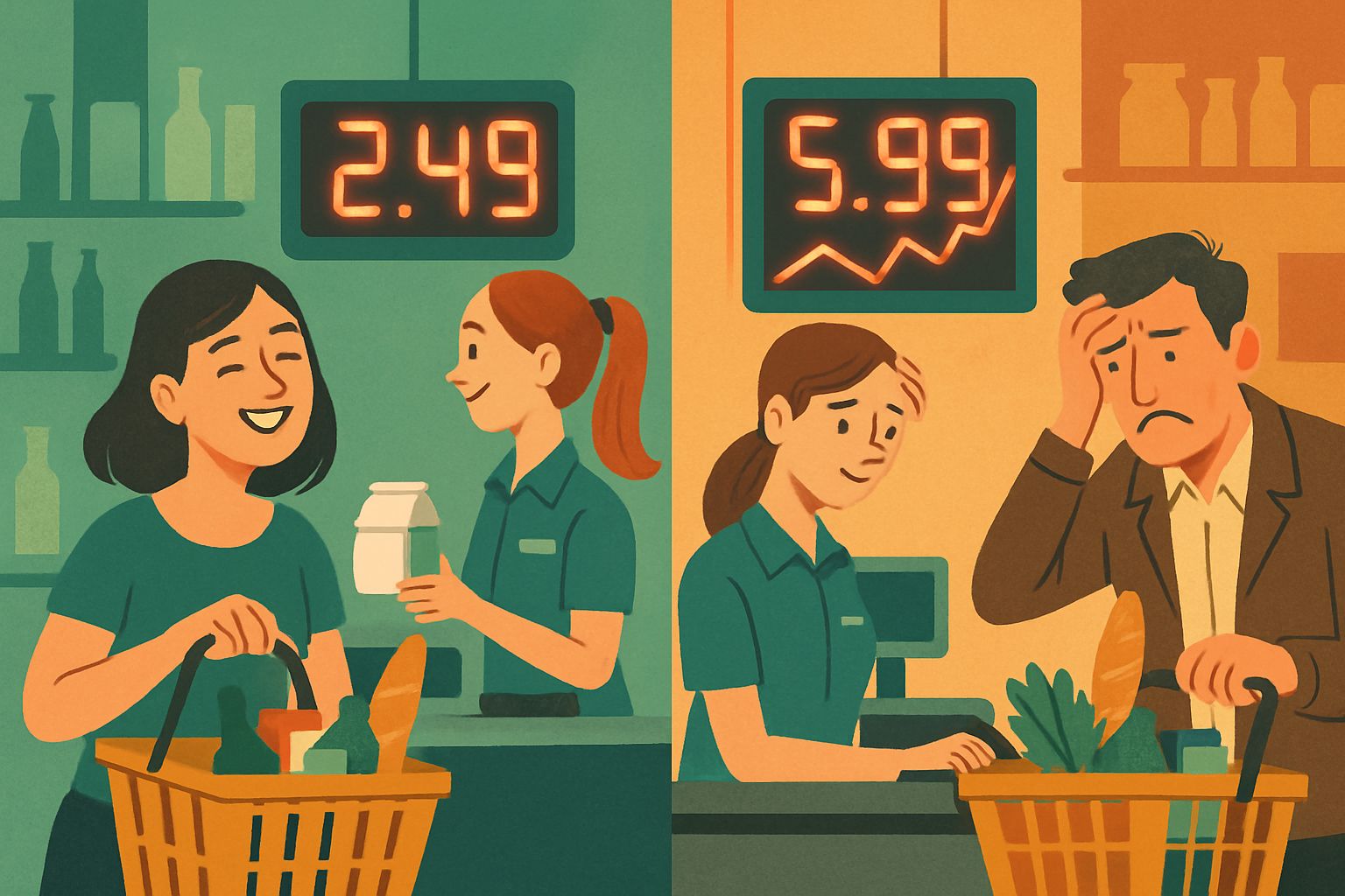 Customers experience commercial risk effects of dynamic pricing at retail checkout.