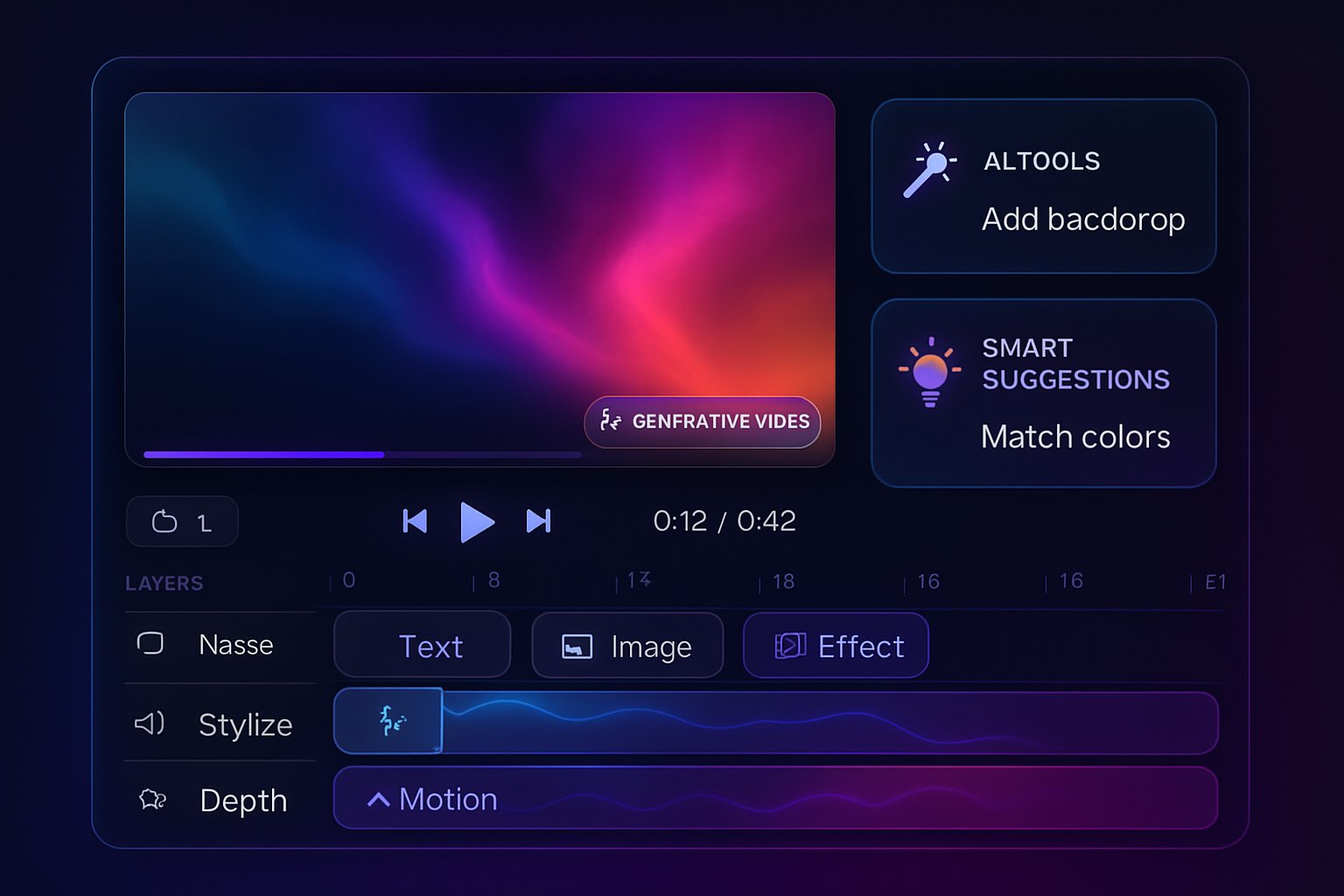 Generative video tools interface with AI-powered editing features and real-time changes.