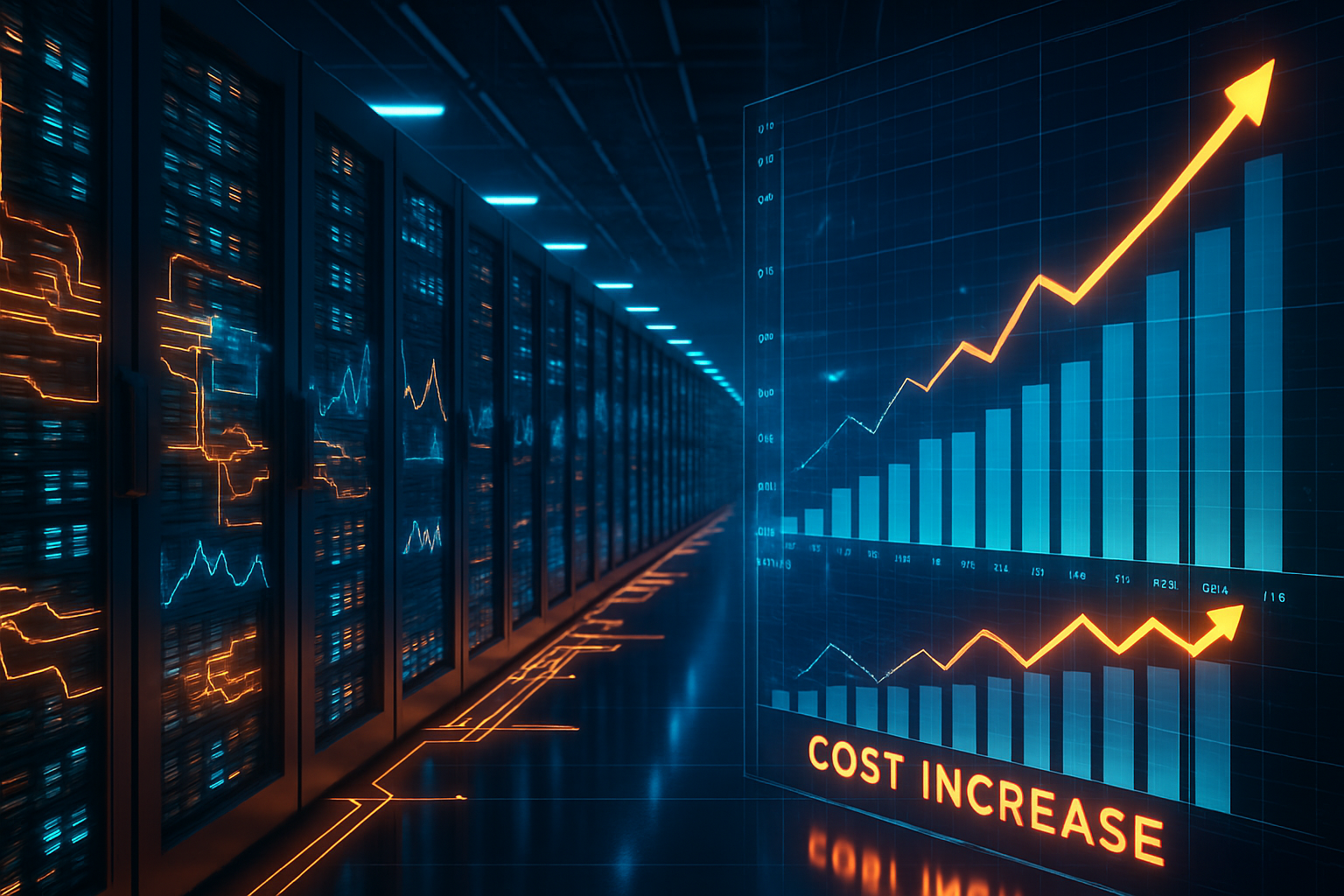 Modern data center representing AI supercomputer economics and $200B cost forecast.