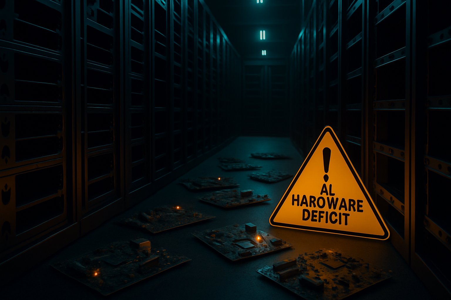 Empty data center racks symbolize the current AI Hardware Deficit shortage.