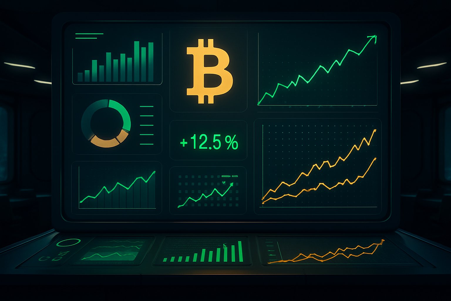 High-tech dashboard visualizing Digital Asset Strategy metrics and bitcoin growth