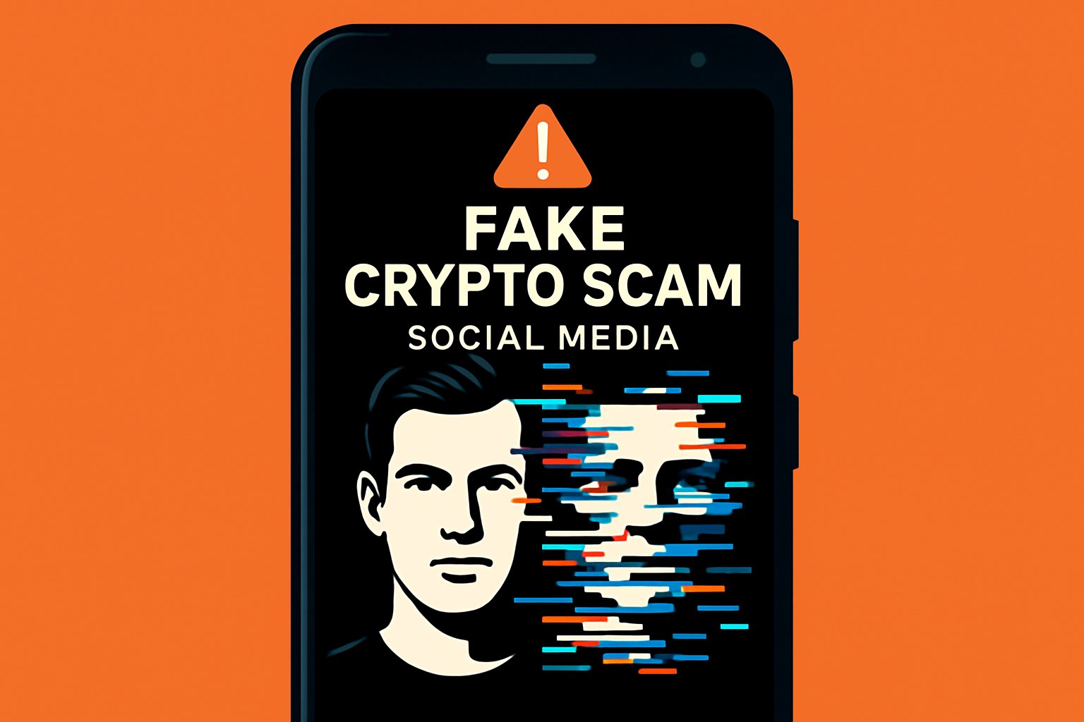 Smartphone displays Deepfake Warning for crypto scams on social media