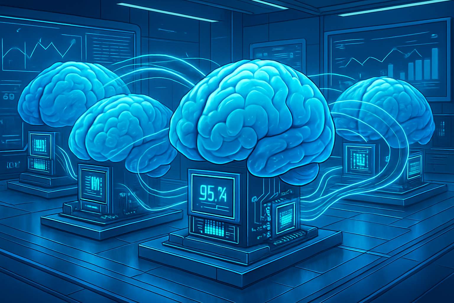 Digital brains and chipsets symbolizing Artificial General Intelligence benchmarks