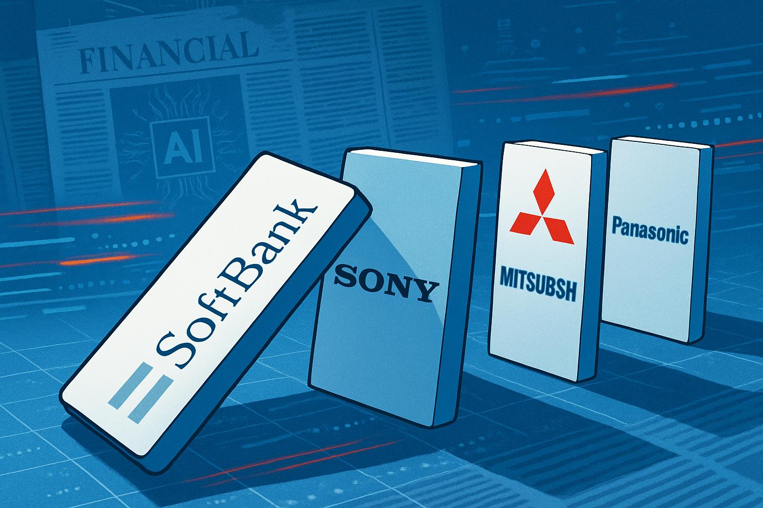 Japanese conglomerate exposure depicted as tipping dominoes with SoftBank leading contagion effect.