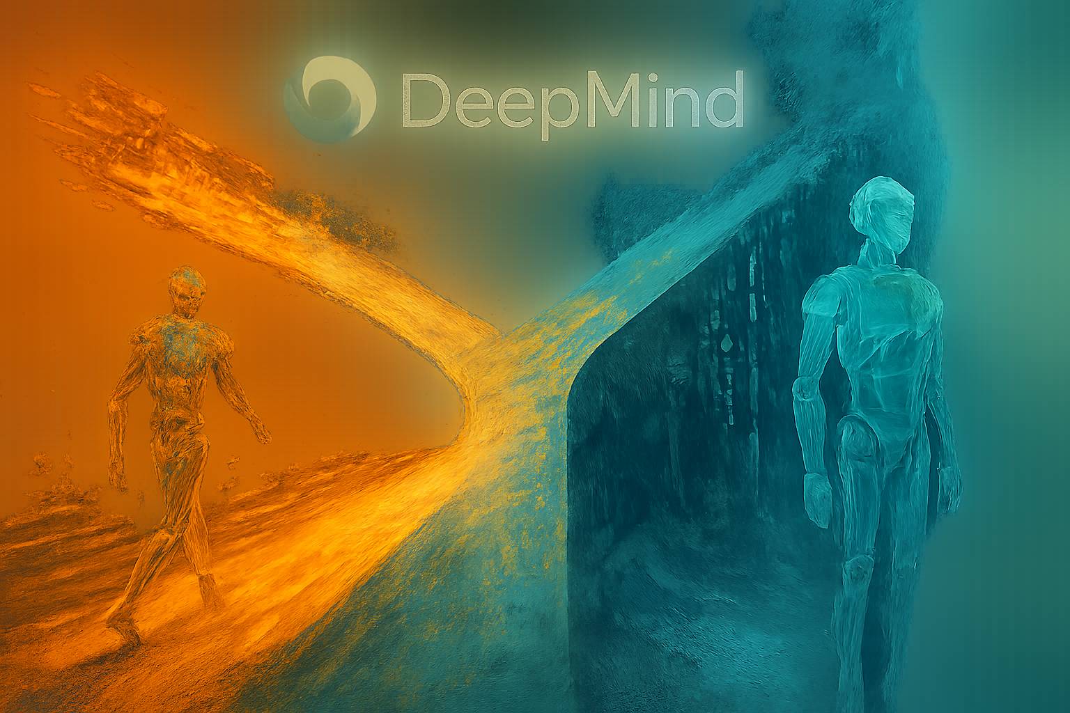 Organizational identity debate visualized as two diverging paths for DeepMind AI strategy.