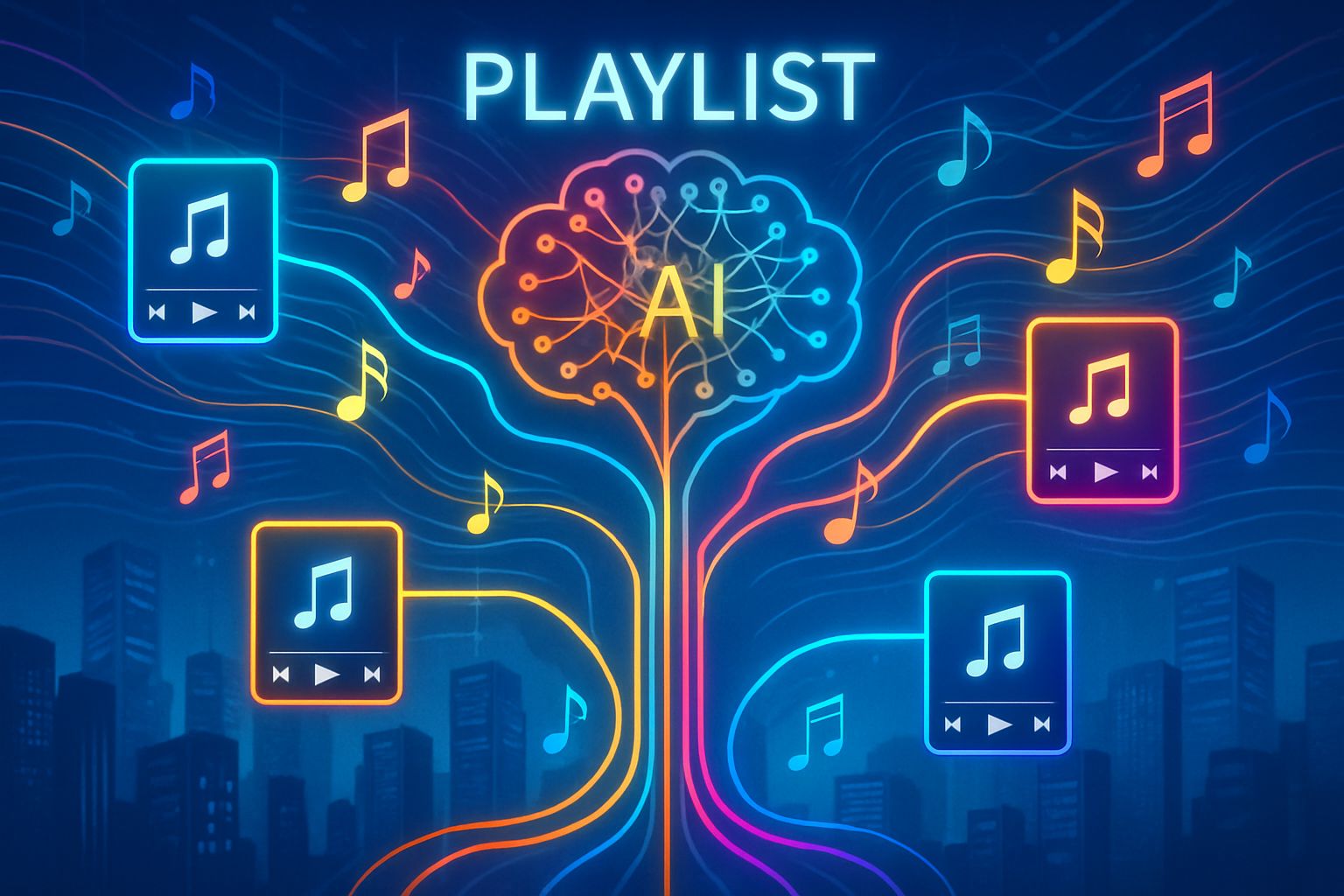Music AI algorithms dynamically generating personalized playlists on streaming platforms.