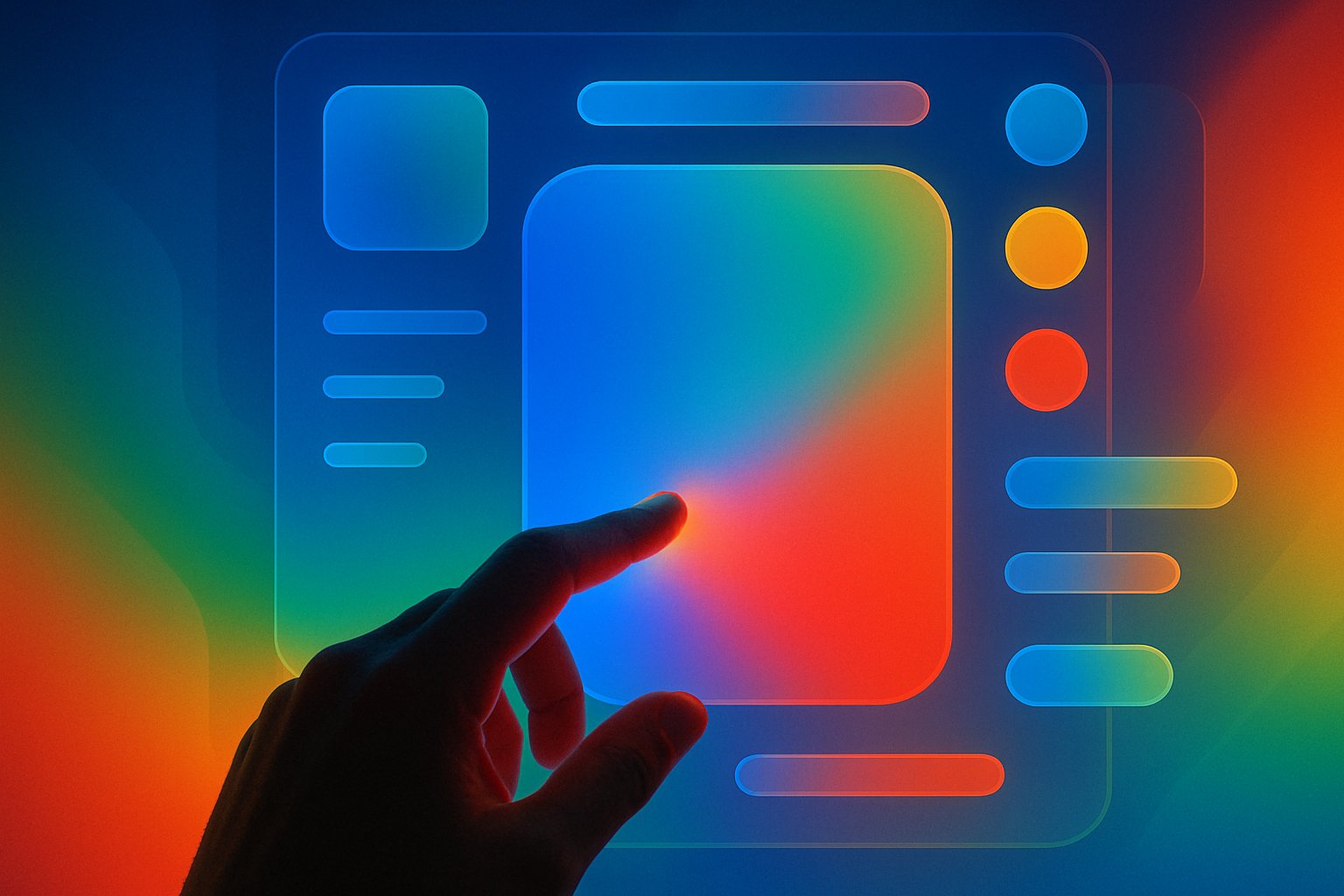 Hand interacting with Gemini-inspired dynamic UI innovation interface panel.