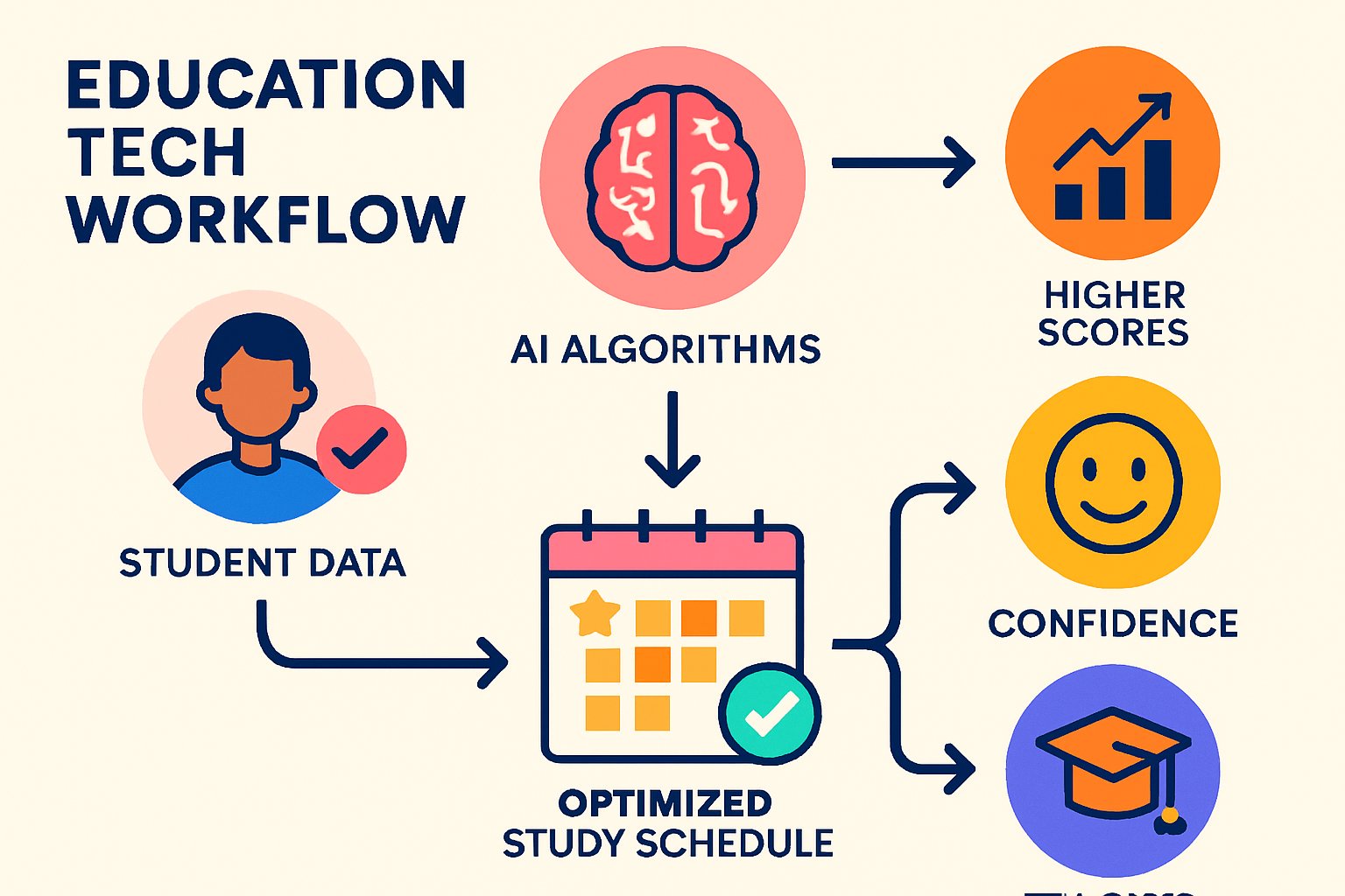 Education Tech infographic displaying AI study benefits and workflow.
