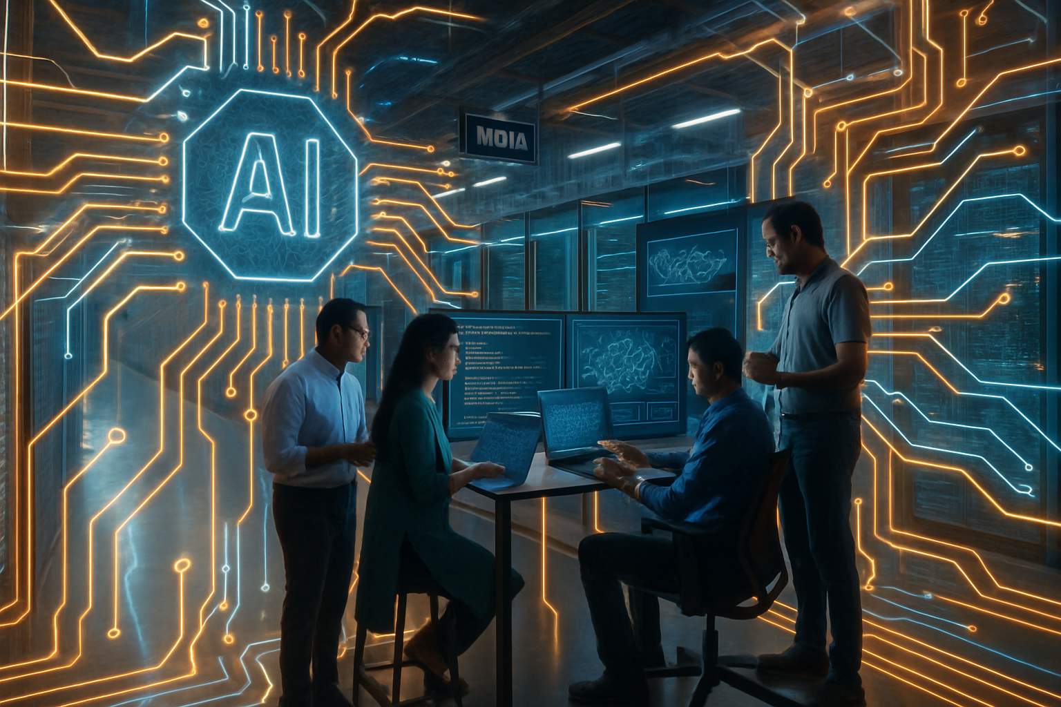 Indian data center highlighting Google’s AI capacity building with engineers collaborating.