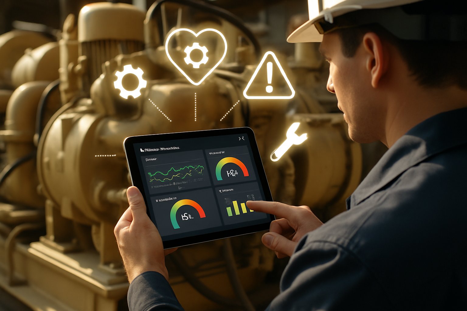 Engineer monitoring Maintenance AI dashboards for industrial equipment efficiency.