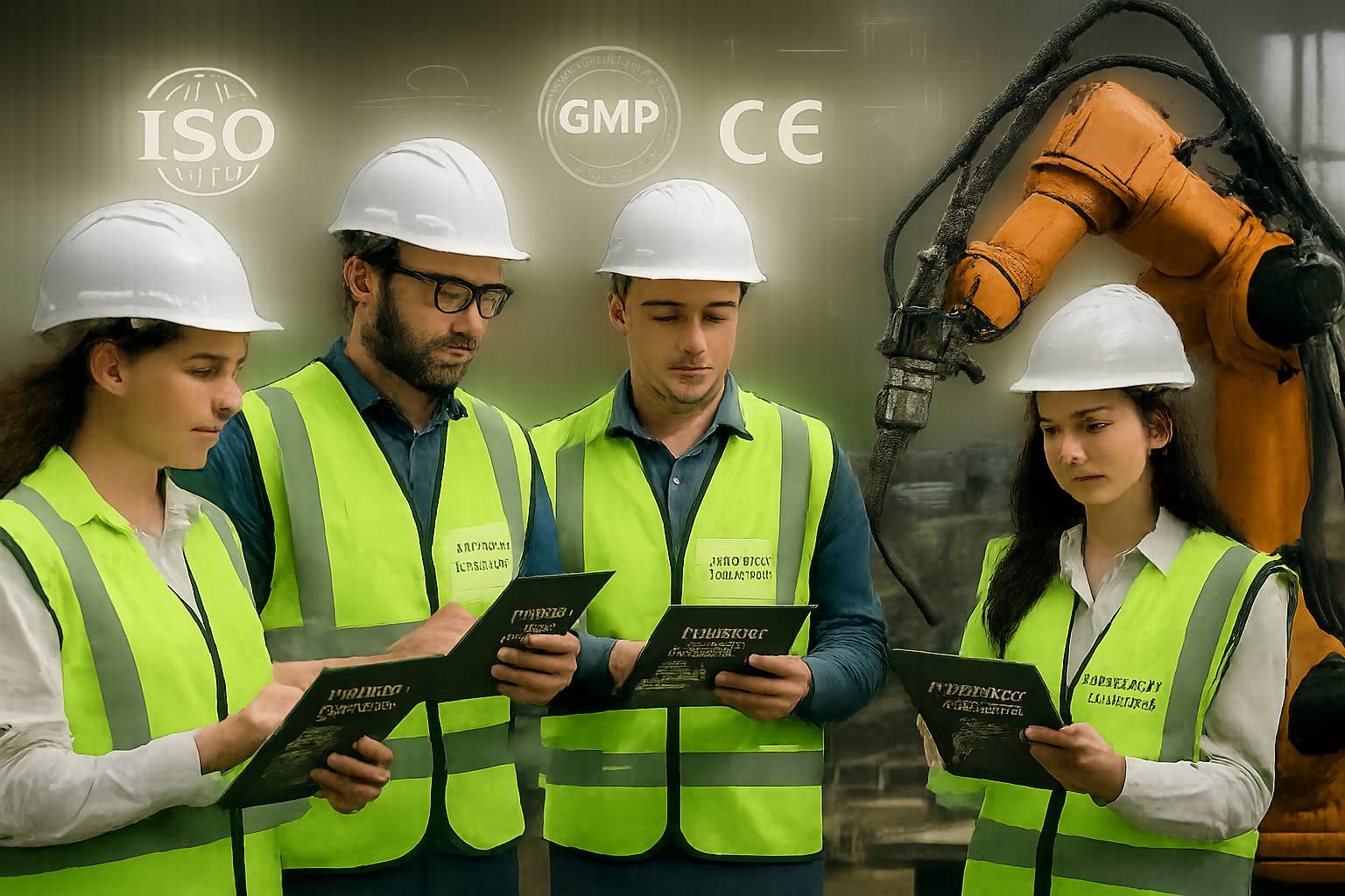 Engineers updating Industrial Standards compliance for ISO 10218 robots