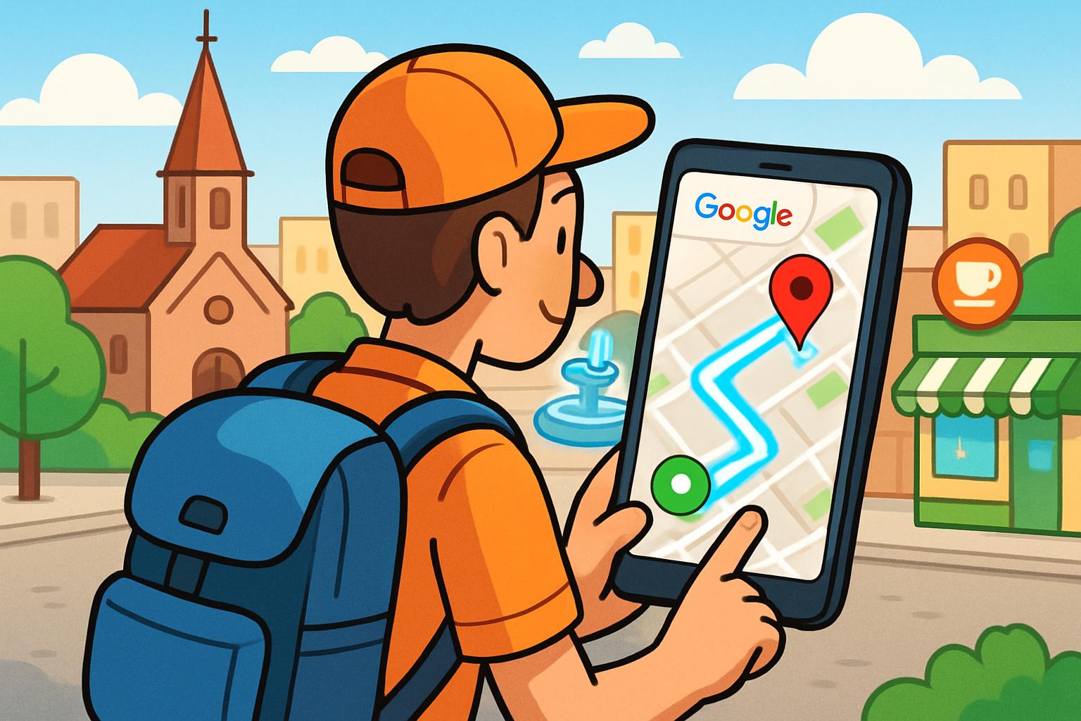 Traveler using Google Maps smartphone app for enhanced location context accuracy.