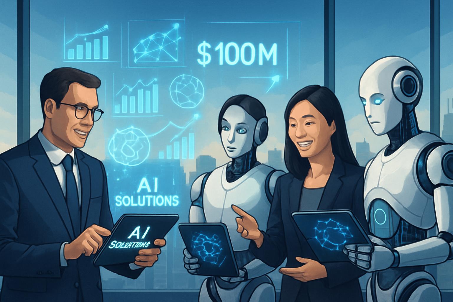 Enterprise leaders collaborate on agentic AI development solutions in an innovative setting.