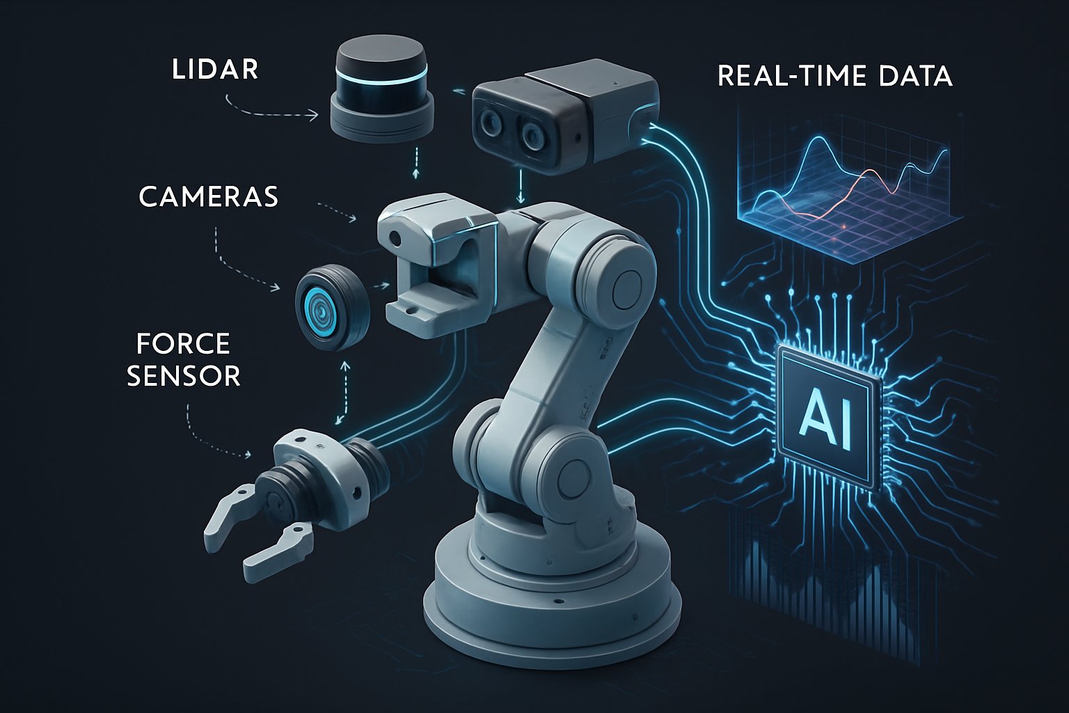 Robotics Sensing exploded view showing real-time sensor data integration.