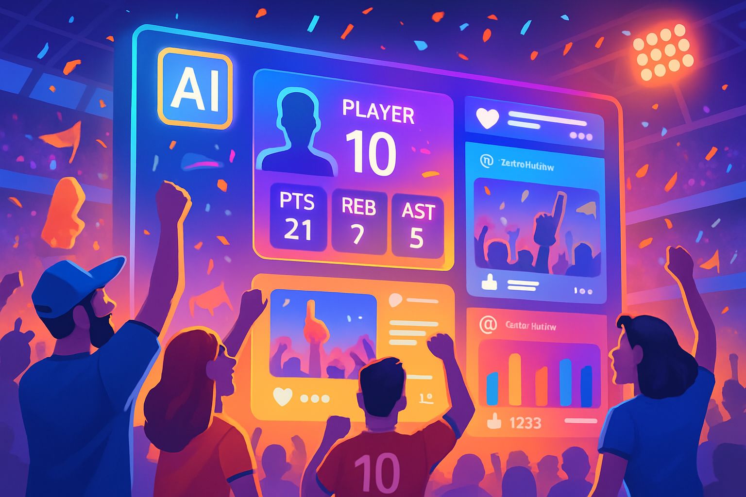 Stadium fans engaging with AI-driven display for Media Strategy benefits.