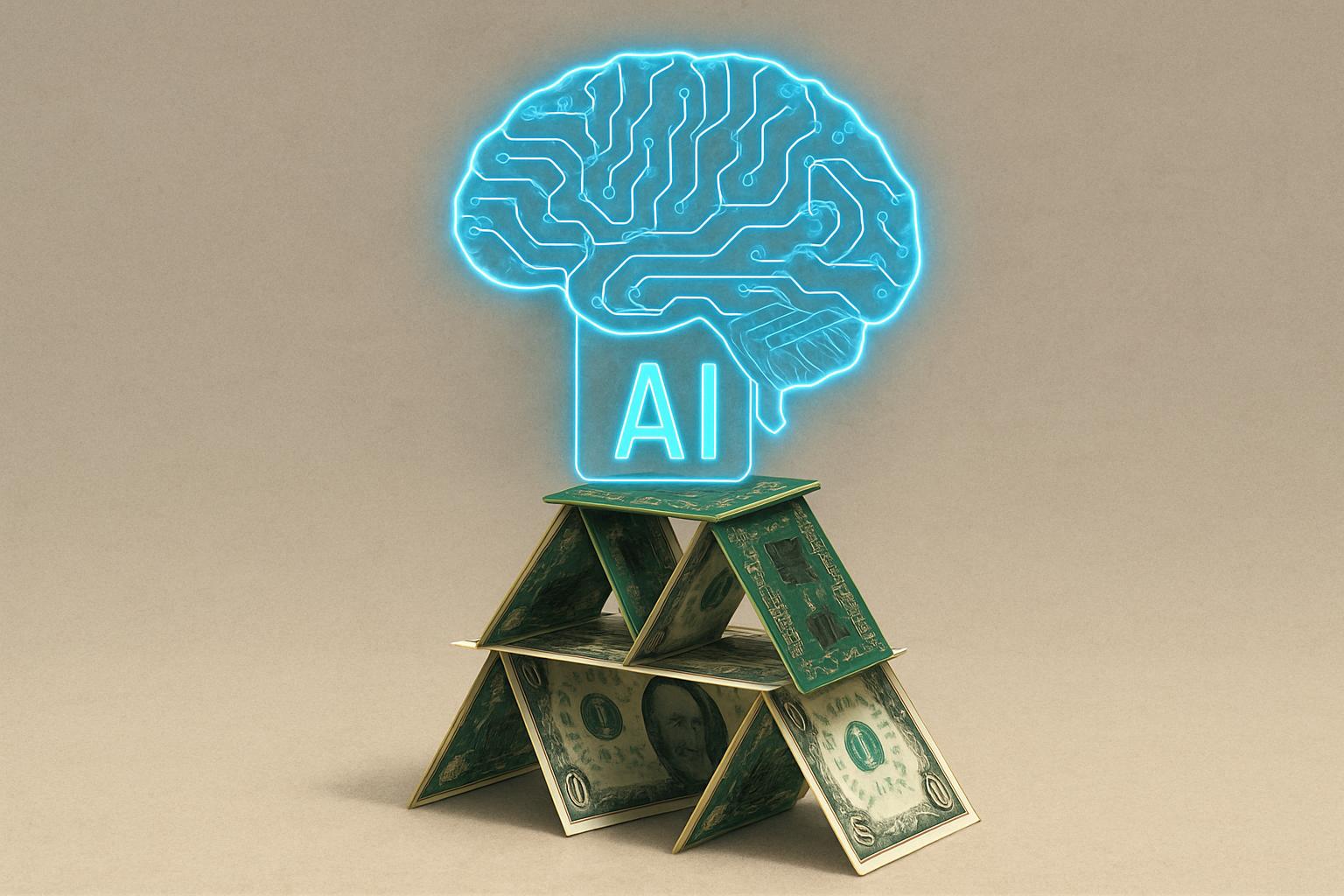 House of cards symbolizes academic critique of fragile AI investments.