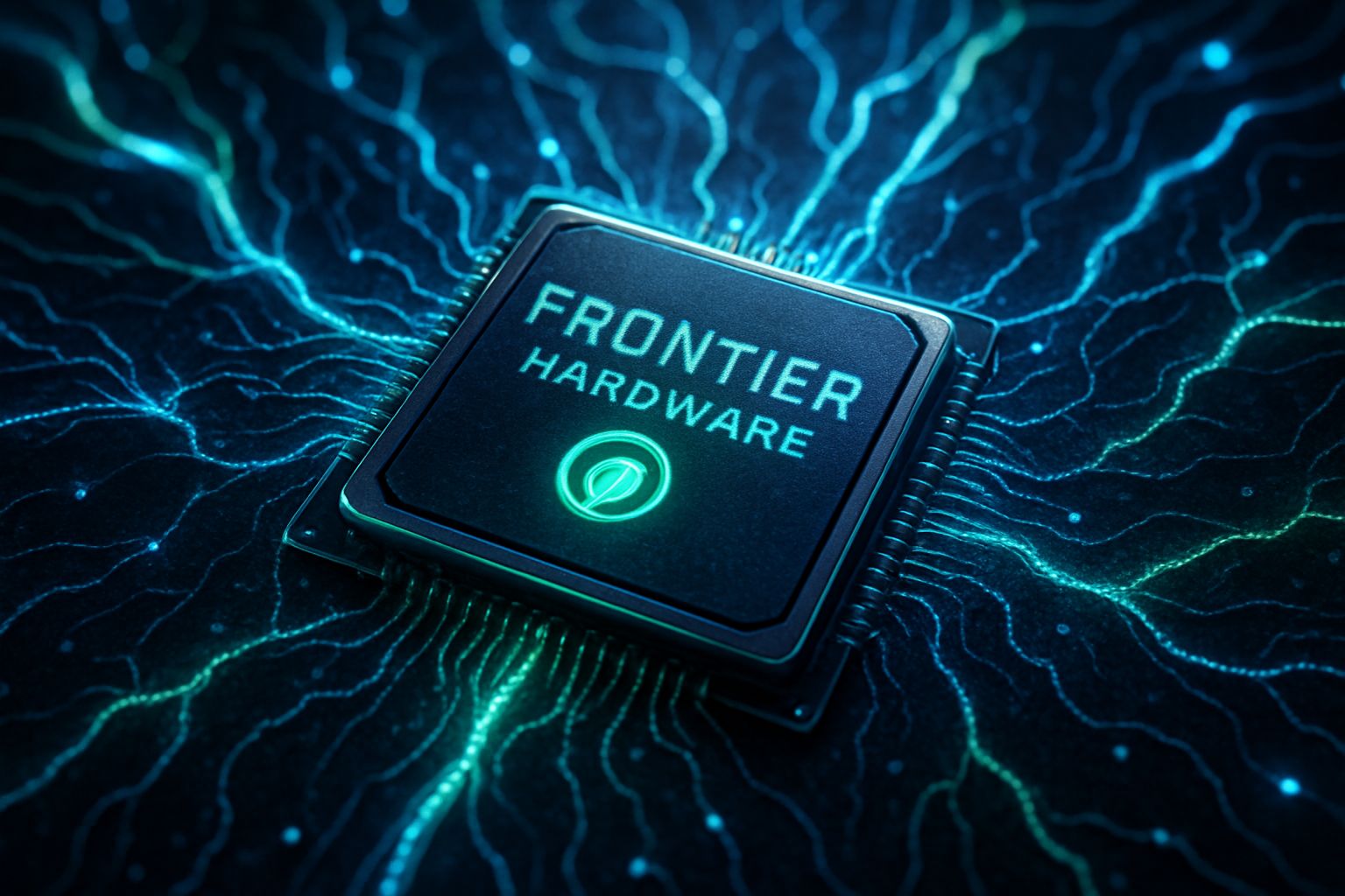 Frontier Hardware microchip showcasing neuromorphic design for edge AI applications.