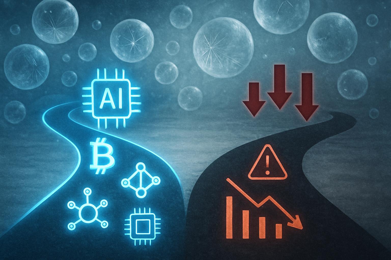 market sentiment crystallized with frozen bubbles and diverging financial paths