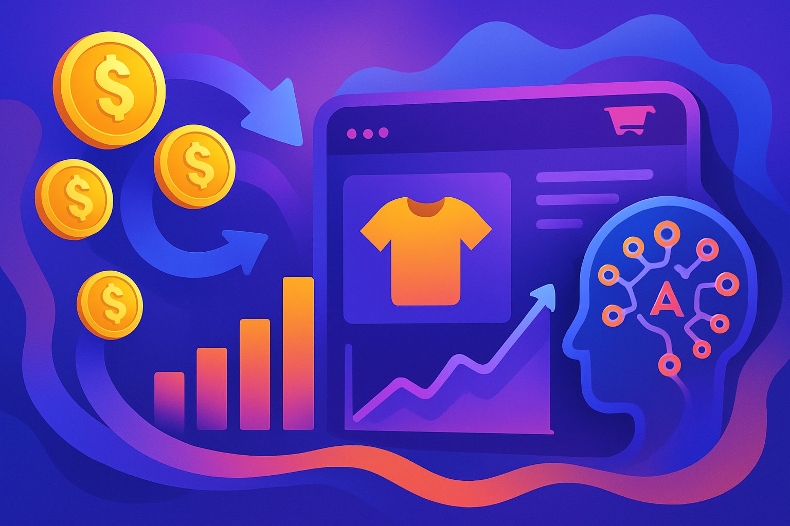 Conceptual illustration of VC Funding boosting AI e-commerce innovation.