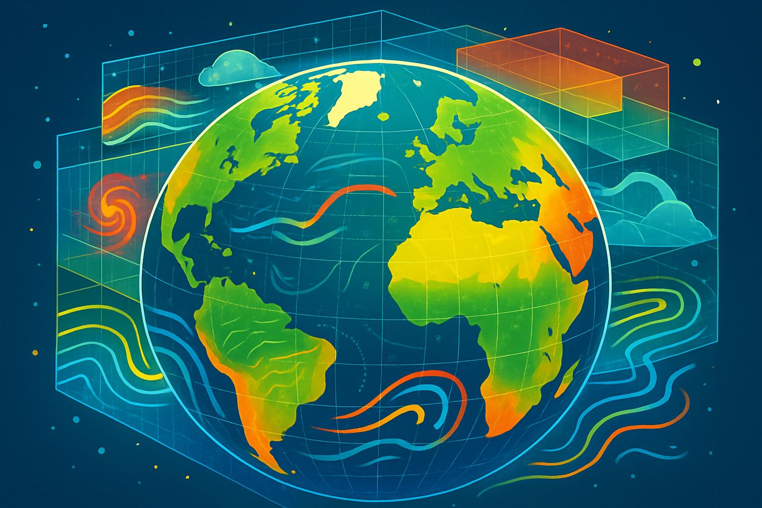 Earth with data overlays illustrating Climate Modeling forecasts and weather changes.