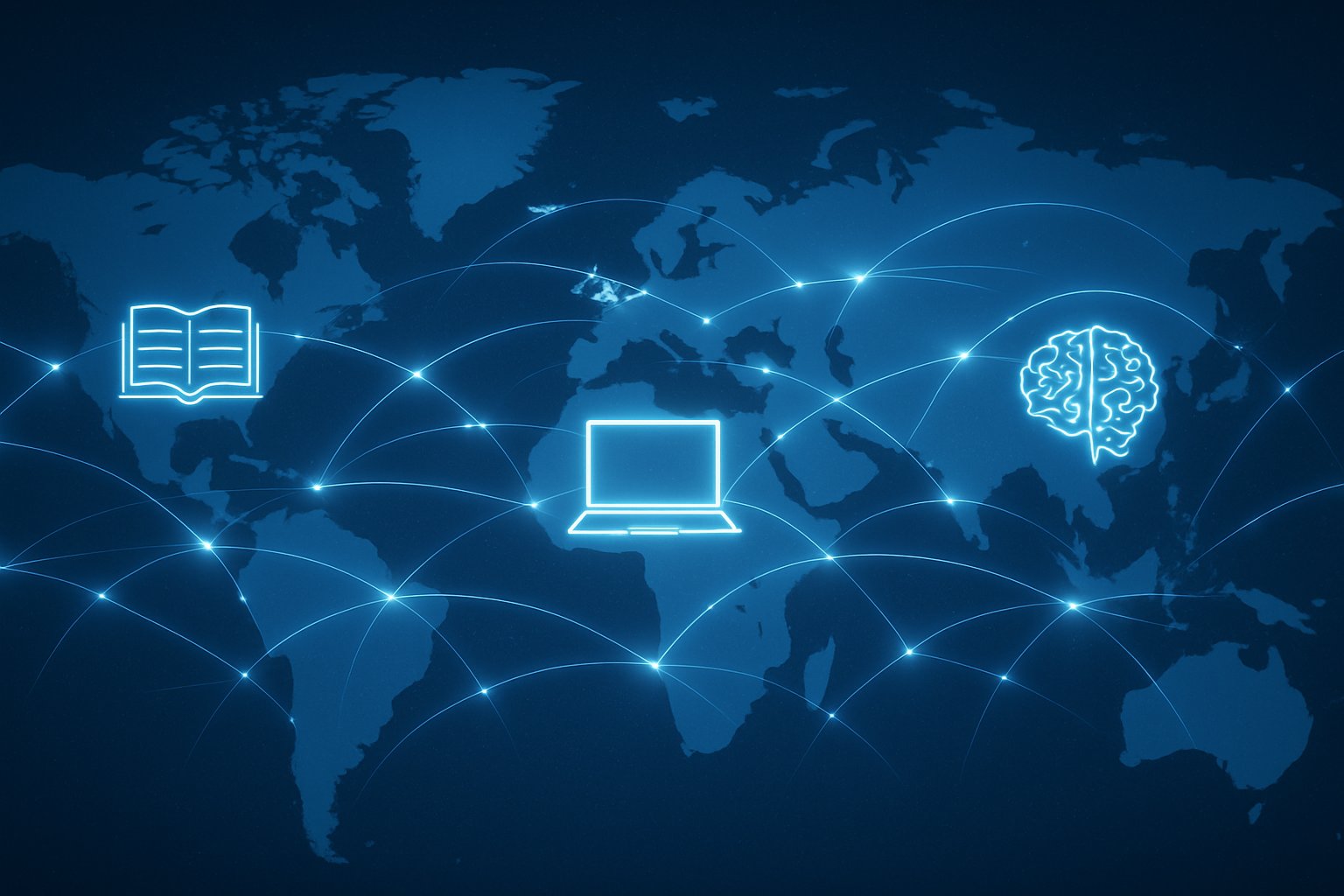 Global network map visualizing worldwide AI education democratization access.
