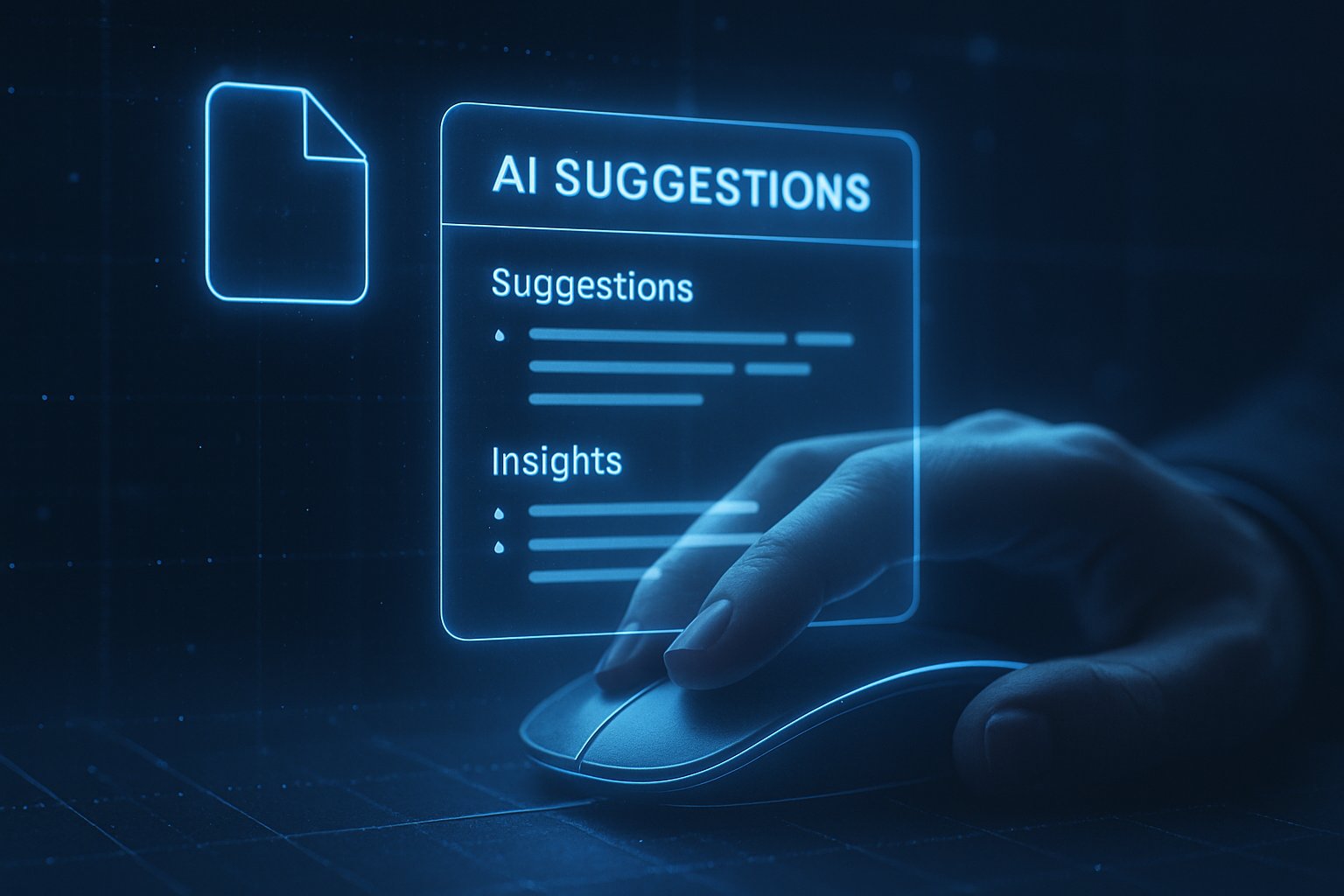 Hand hovering over file with in-context AI insights pop-up.