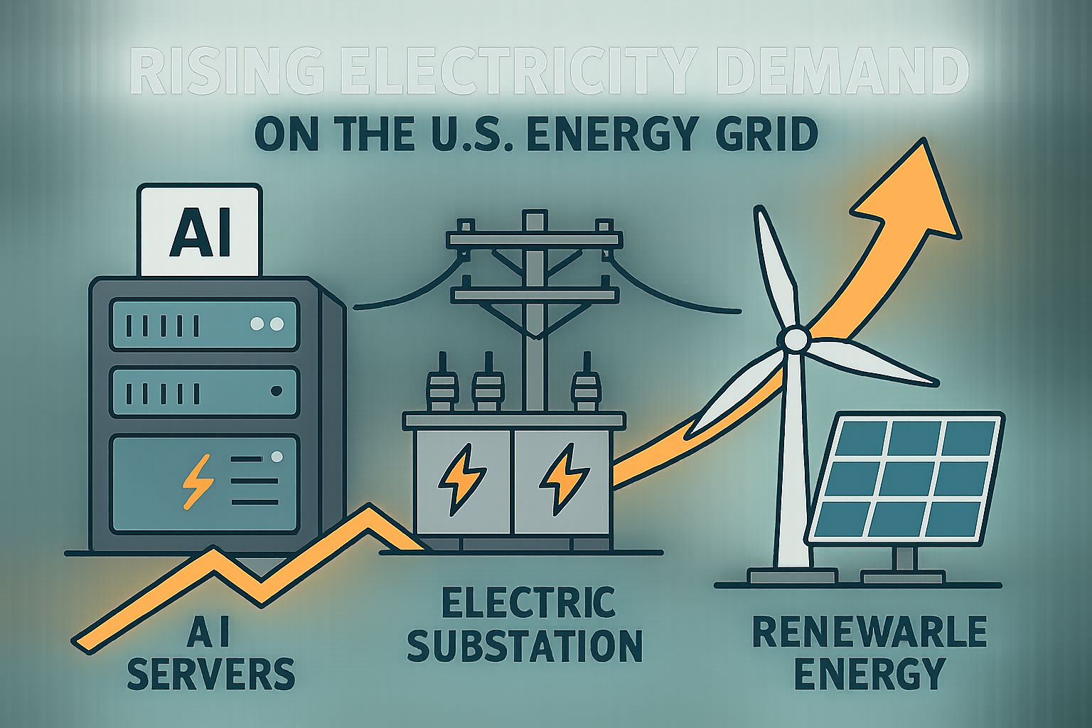 Infographic illustrating AI's impact on rising US Grid Demand and energy sources.