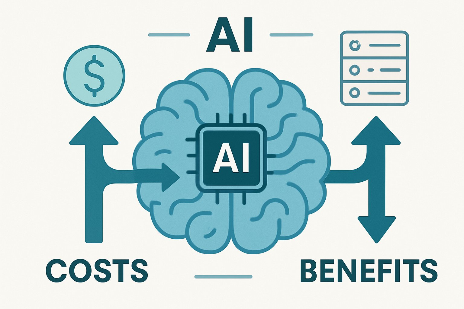 Infographic AI brain highlights enterprise AI Cost-to-Value Ratio dynamics.