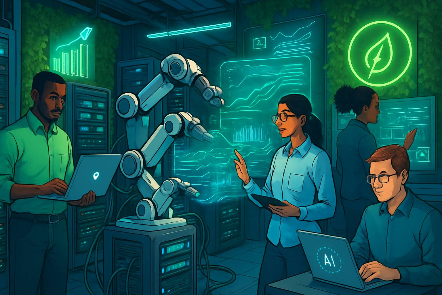 Engineers and AI experts at Microsoft Global AI Factory with advanced automation.