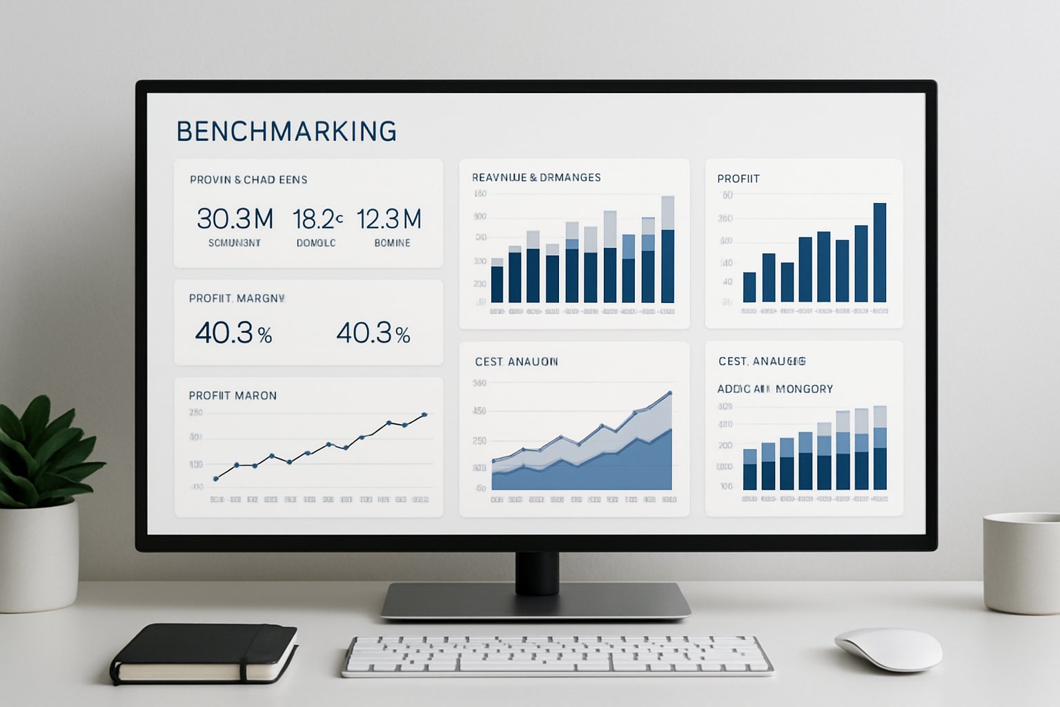 Digital dashboard displaying cost-aware benchmarking infrastructure metrics.